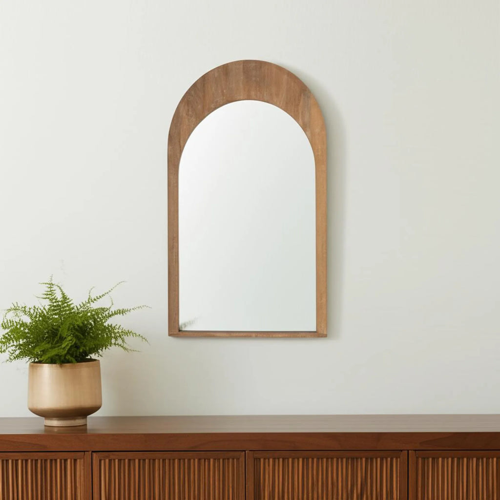 Light Wood Arch Framed Accent Mirror
