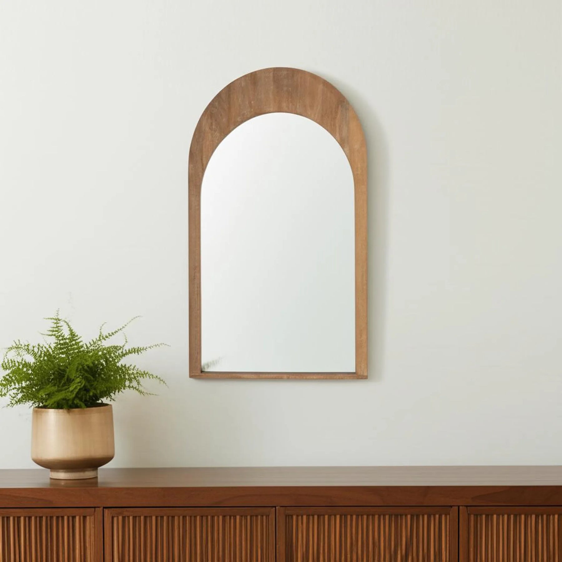 Light Wood Arch Framed Accent Mirror
