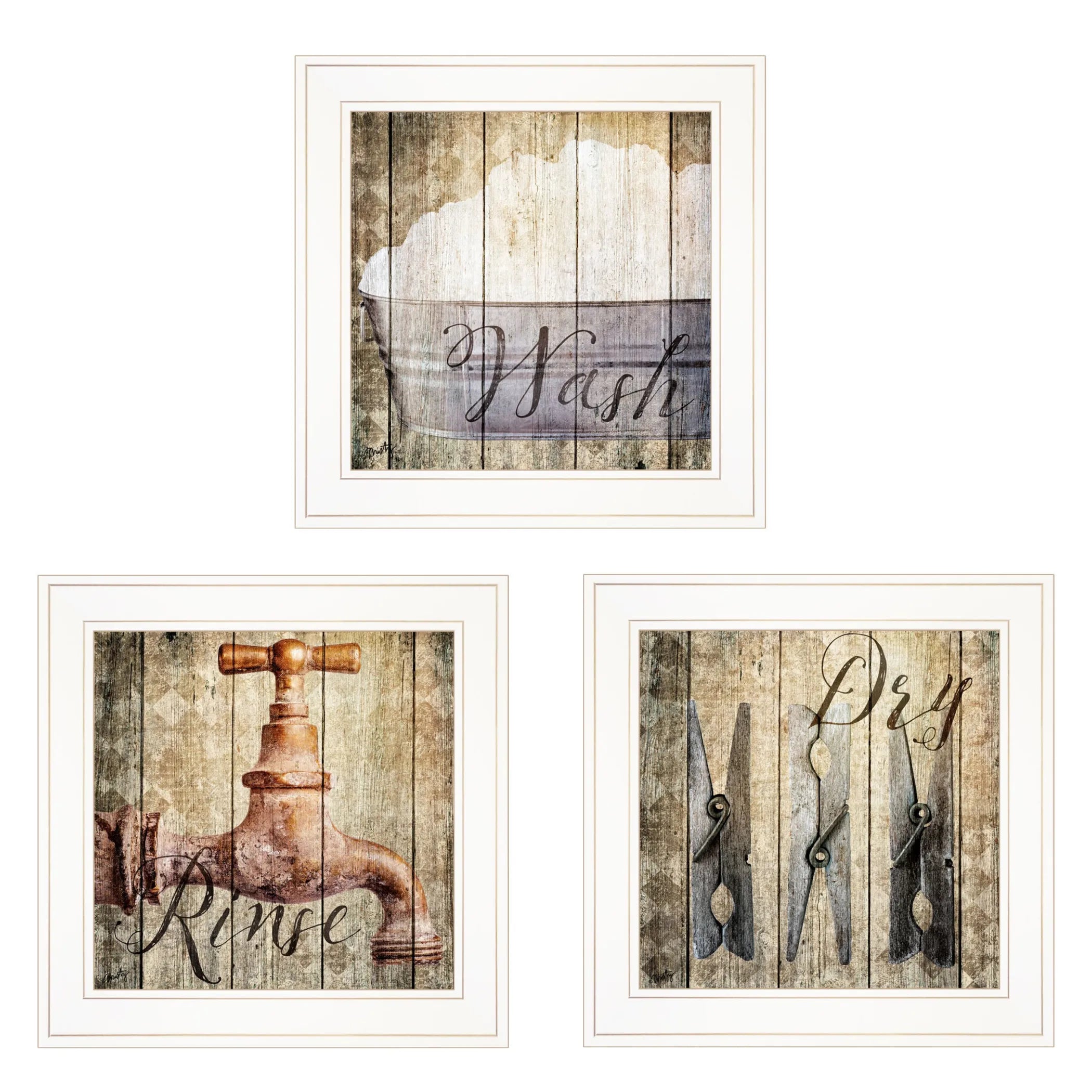 Set Of Three Wash 1 White Framed Print Bathroom Wall Art — view 2