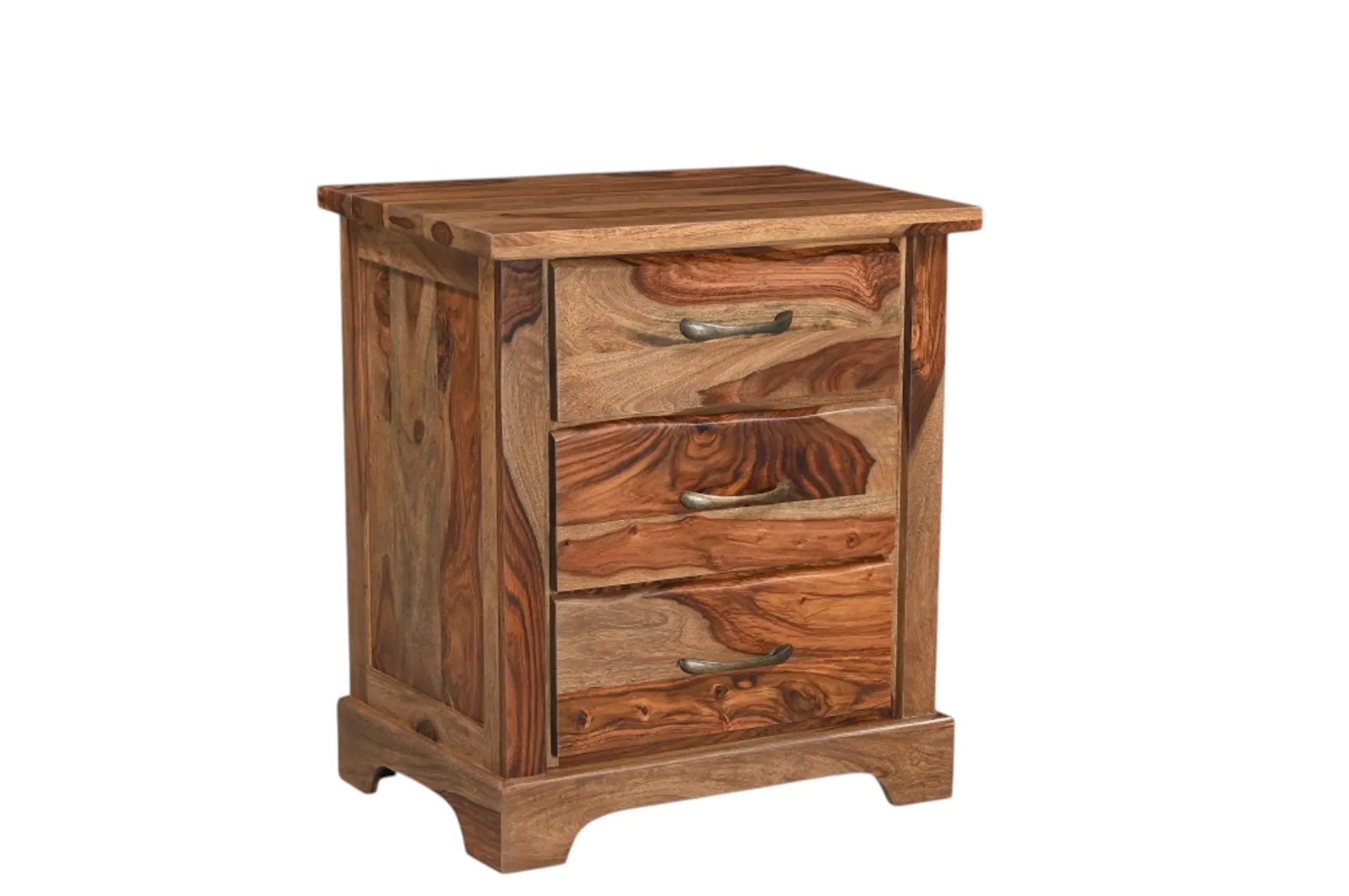 27″ Brown Solid Wood Live Edge Three Drawer Nightstand — view 3