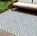 9′ X 12′ Sky Blue And Ivory Geometric Washable Indoor Outdoor Area Rug