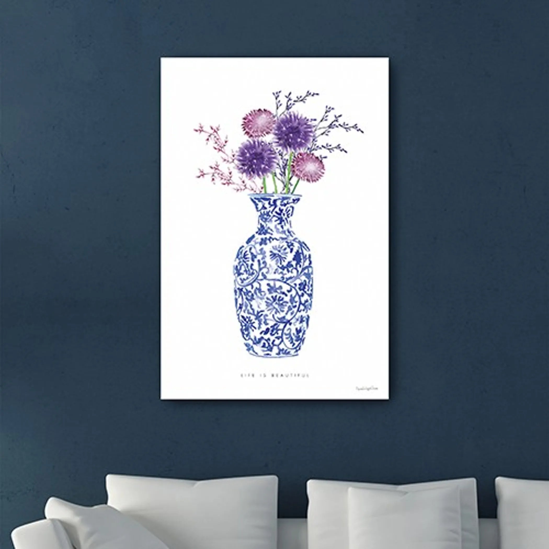 48″ x 32″ Blue and White Life Floral Vase Canvas Wall Art — view 4