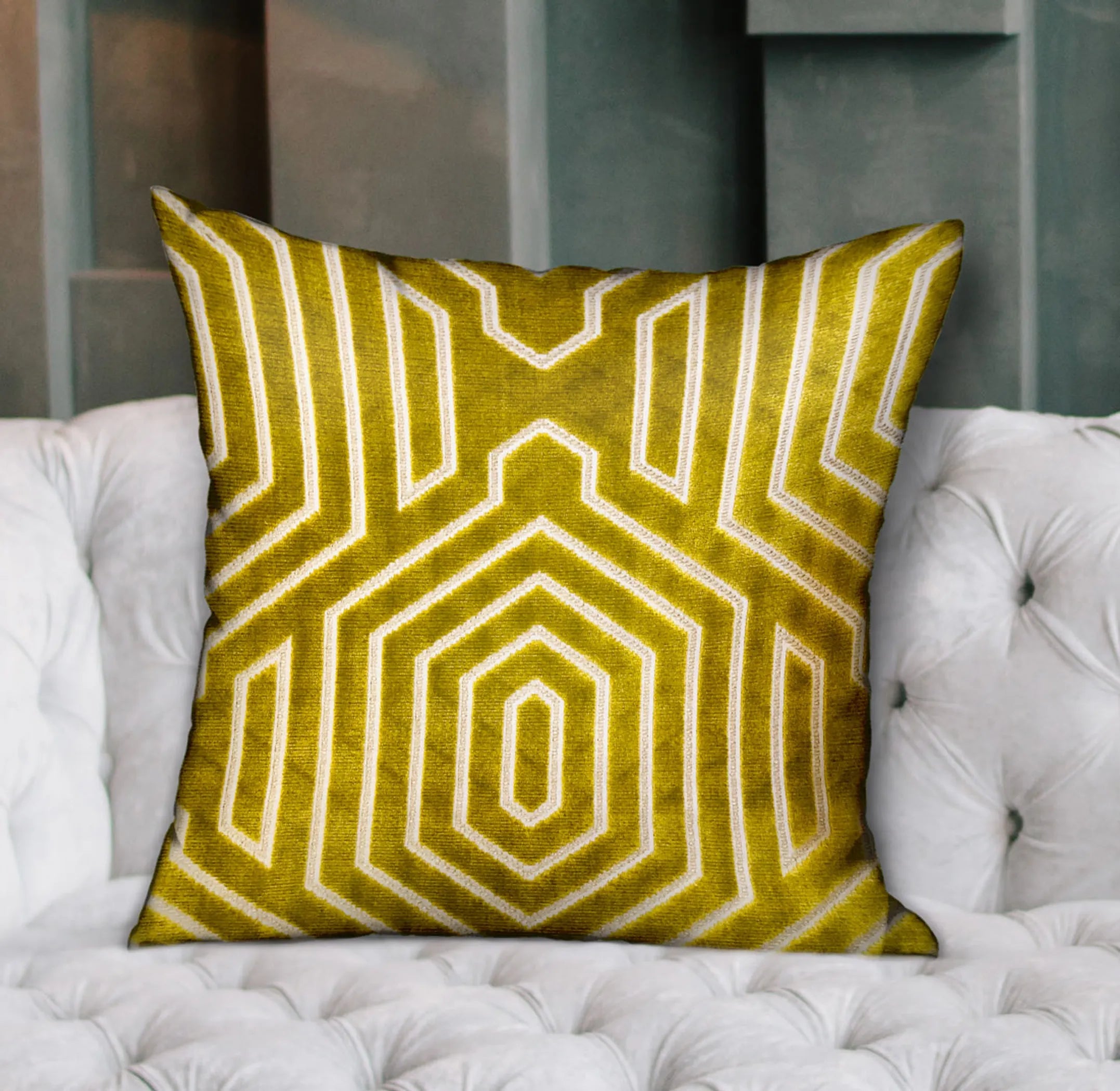 Plutus Goldenrod Velvet Gold Geometric Luxury Throw Pillow — view 2