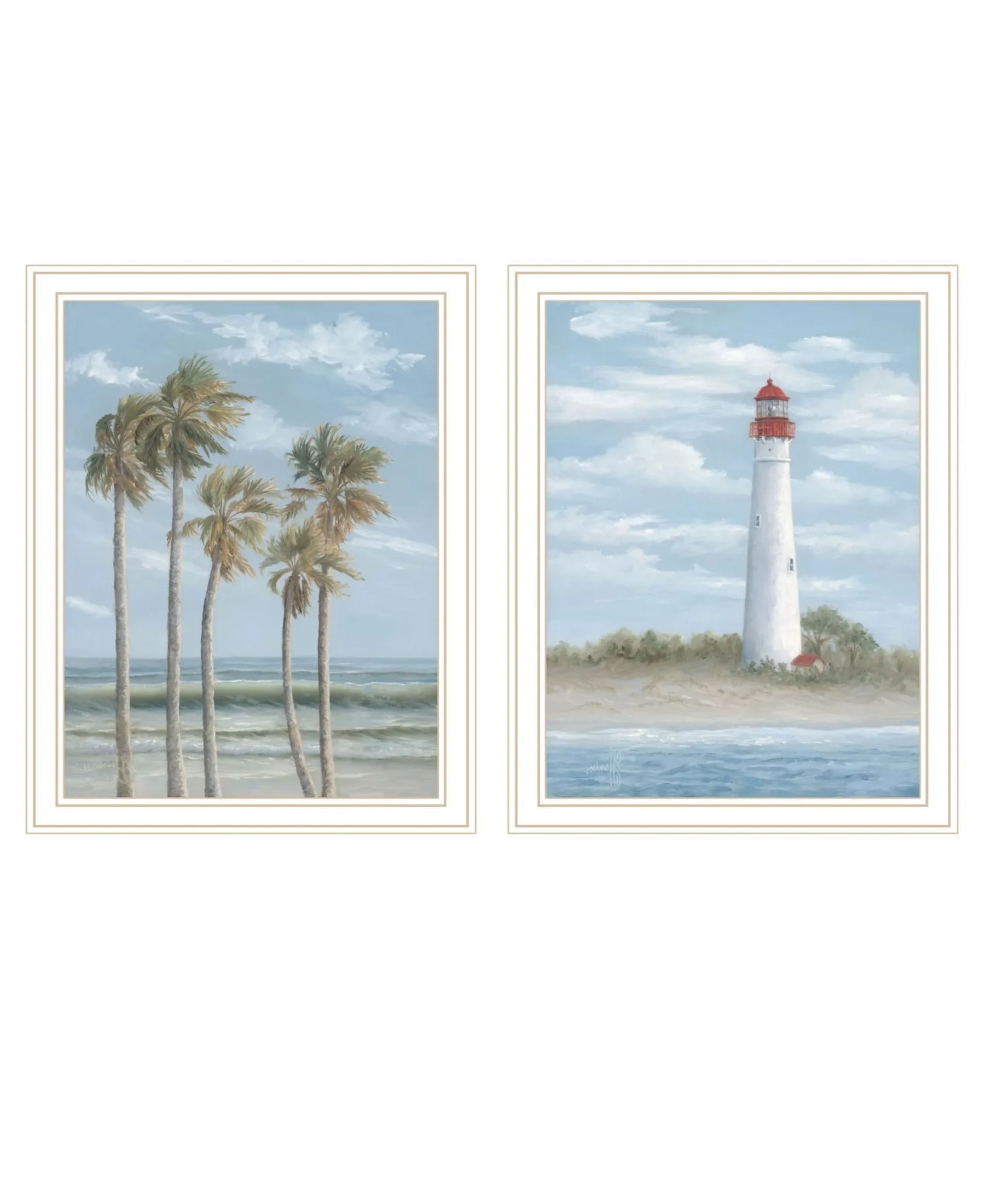 Set Of Two Cape May Lighthouse And Palm Trees White Framed Wall Art — view 4