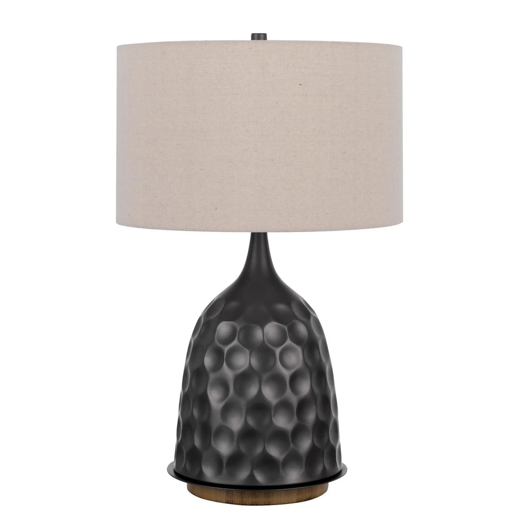 29″ Gray Metal Table Lamp With Brown Drum Shade