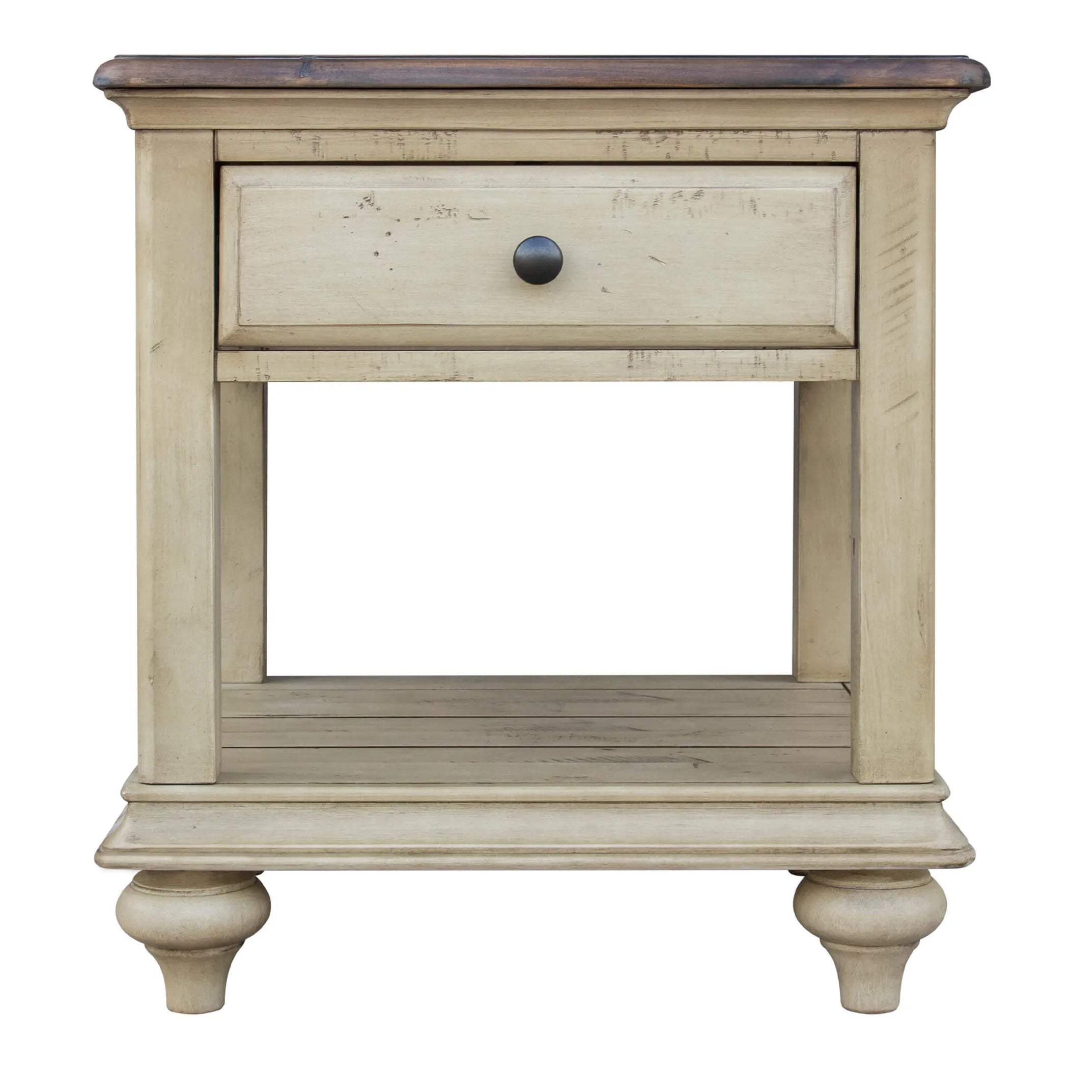 Sunset Trading Shades of Sand End Table | Drawer Shelf | Fully Assembled | Cream/Walnut Brown Solid Wood — view 2