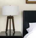 32″ Brown Metal Tripod Table Lamp With Off White Drum Shade
