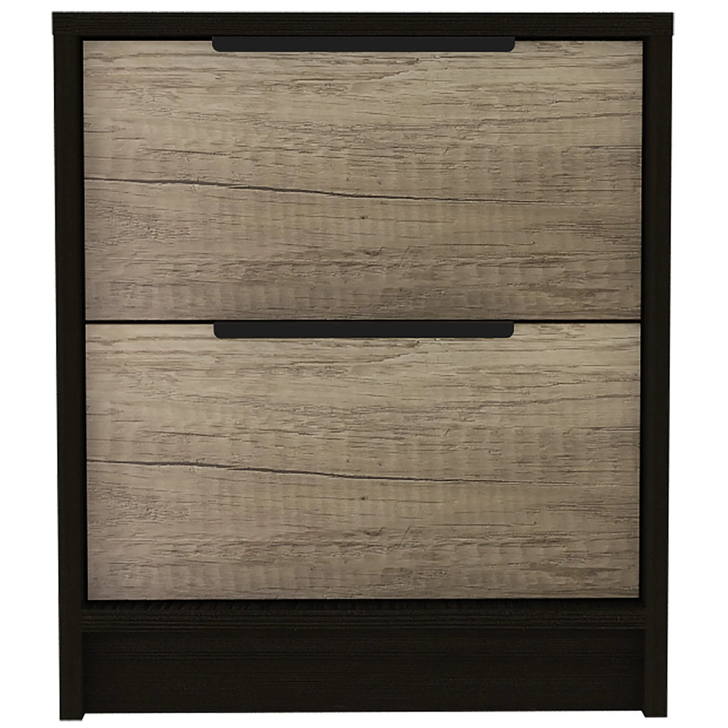 Black Open Compartment Two Drawer Nightstand — view 2