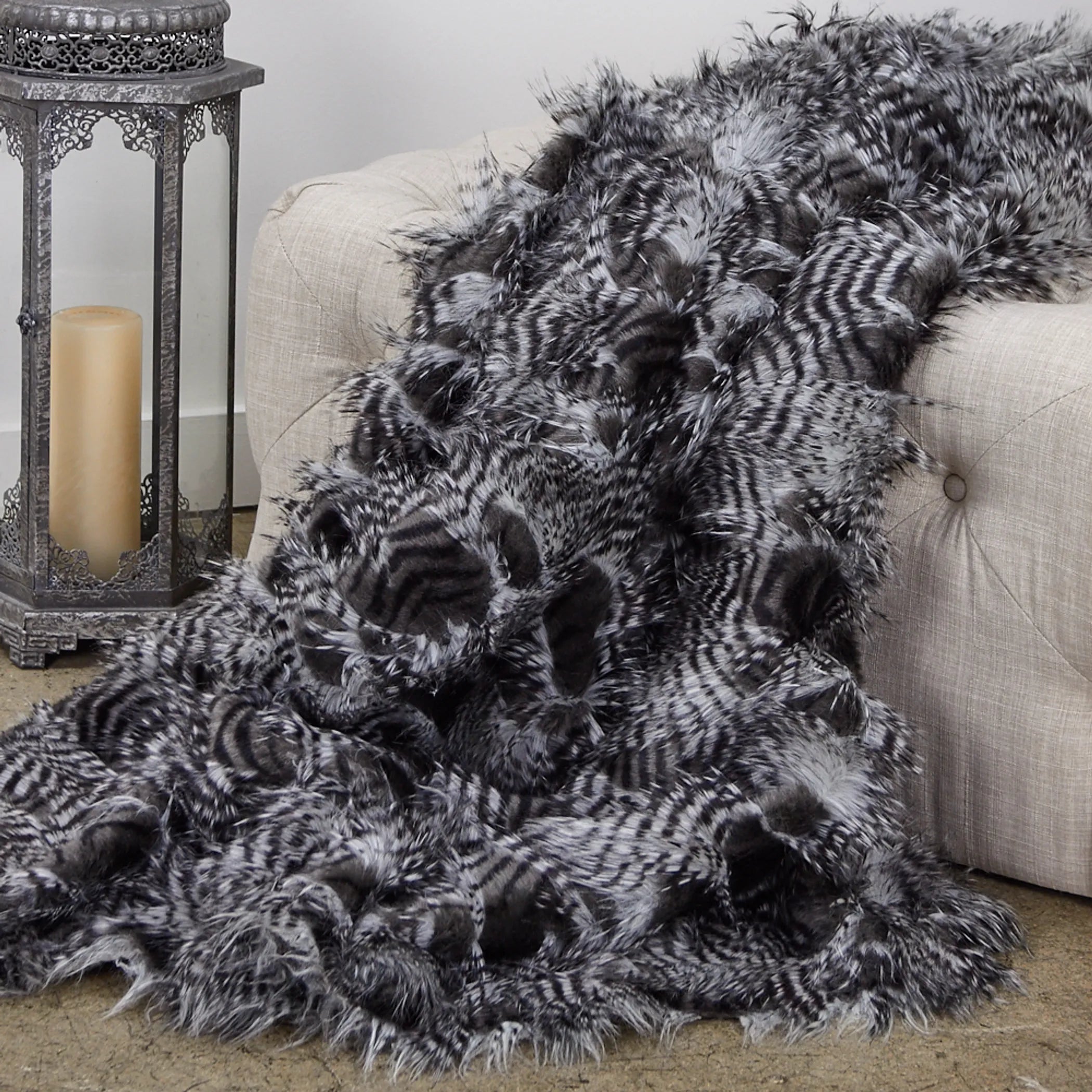 Plutus Porcupine Grey and Silver Faux Fur Luxury Throw — view 2
