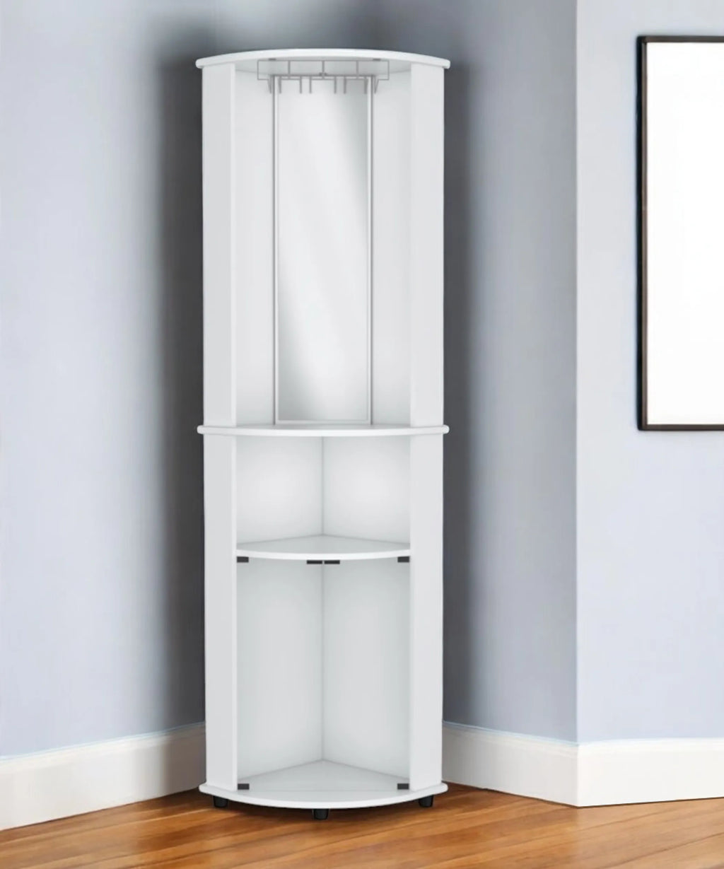 75″ White Wood Corner Bar Cabinet With Three Shelves
