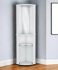 75″ White Wood Corner Bar Cabinet With Three Shelves