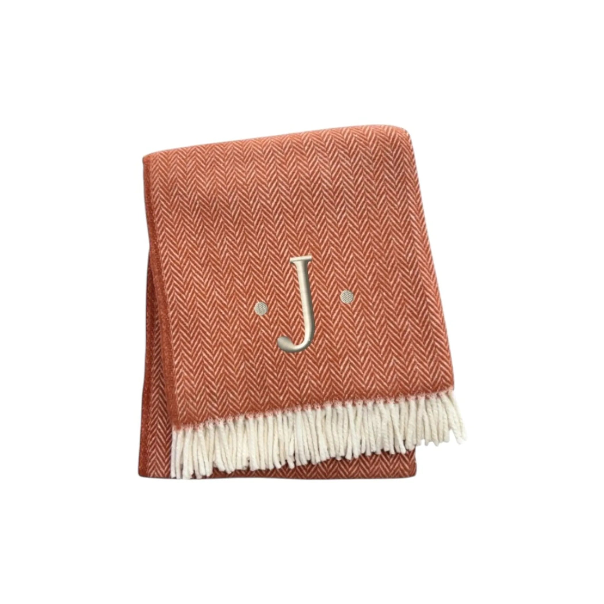 Herringbone Cotton Blend J Throw Blanket with Tassels And Embroidery — view 3
