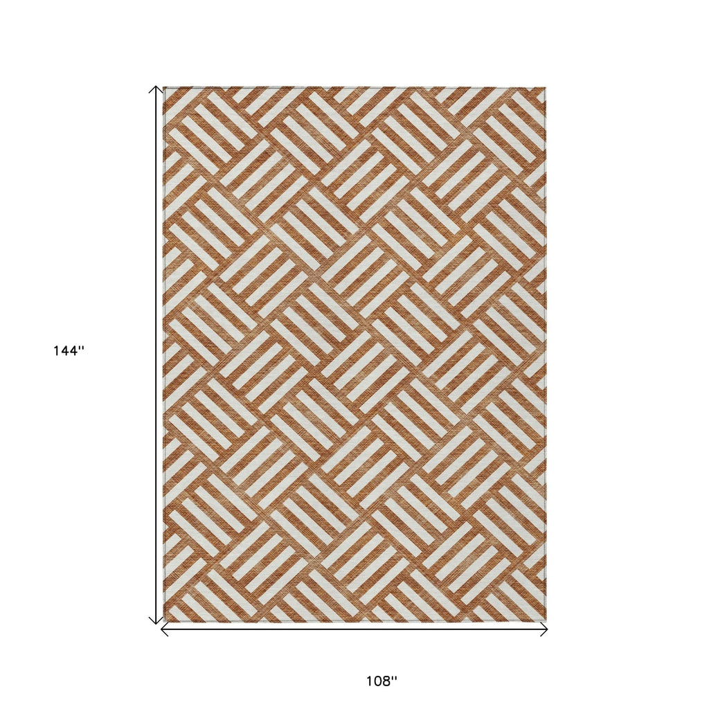 9′ X 12′ Orange And Ivory Geometric Washable Indoor Outdoor Area Rug — view 3