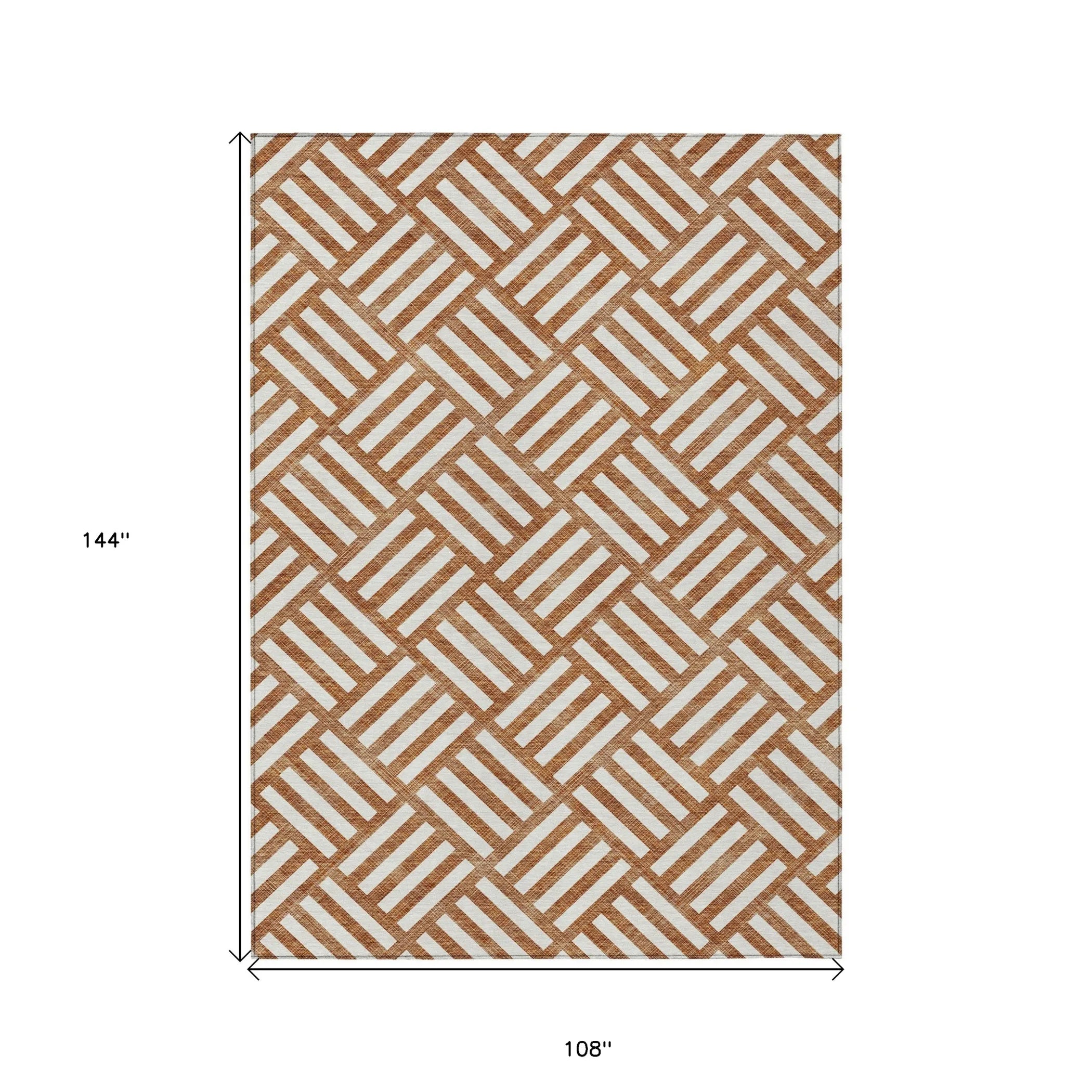 9′ X 12′ Orange And Ivory Geometric Washable Indoor Outdoor Area Rug — view 3