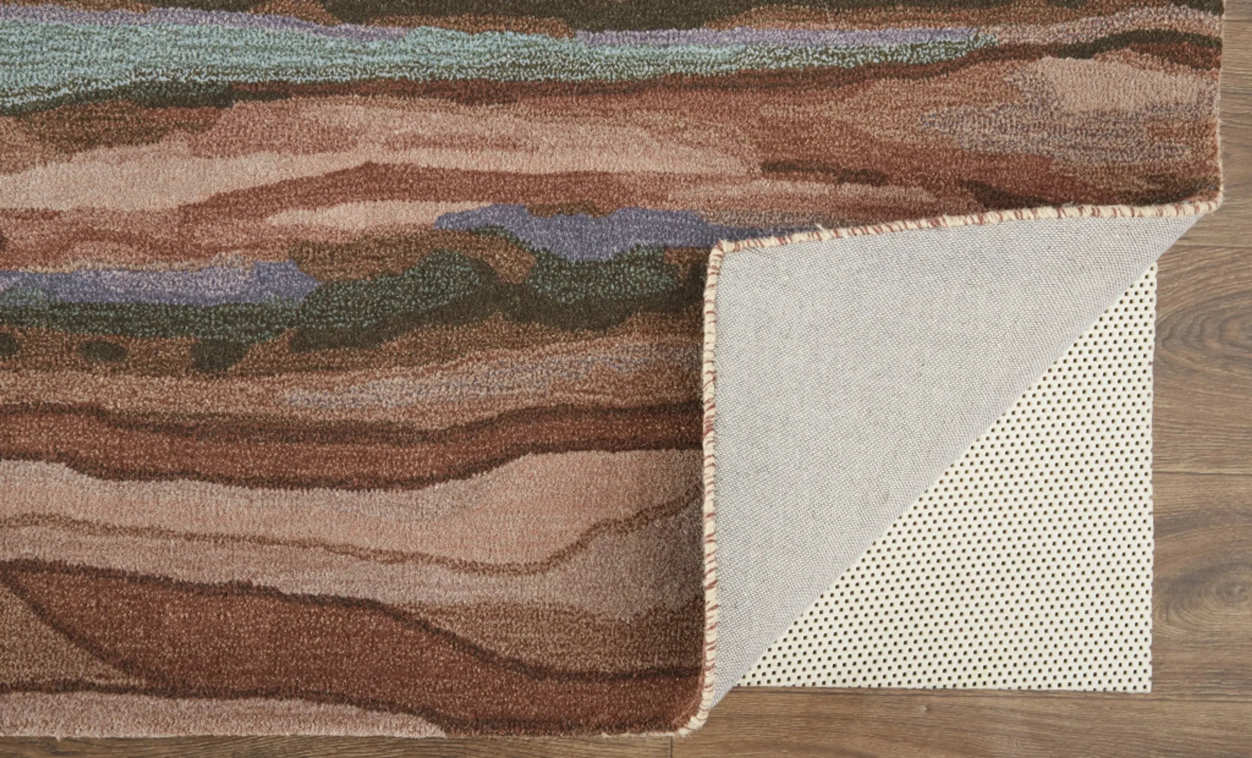 5′ X 8′ Red Pink and Blue Wool Abstract Hand Tufted Area Rug — view 4