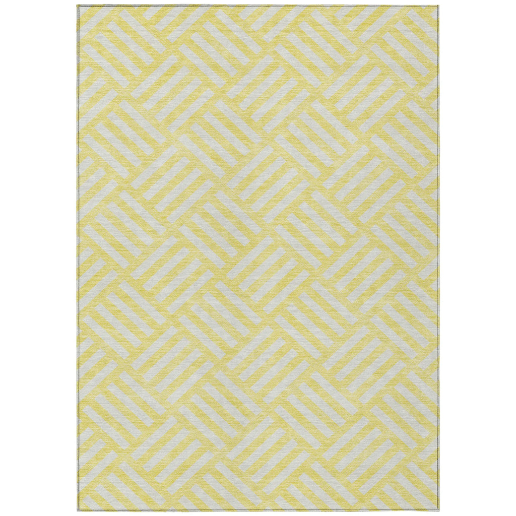 9′ X 12′ Yellow And Ivory Geometric Washable Indoor Outdoor Area Rug — view 2