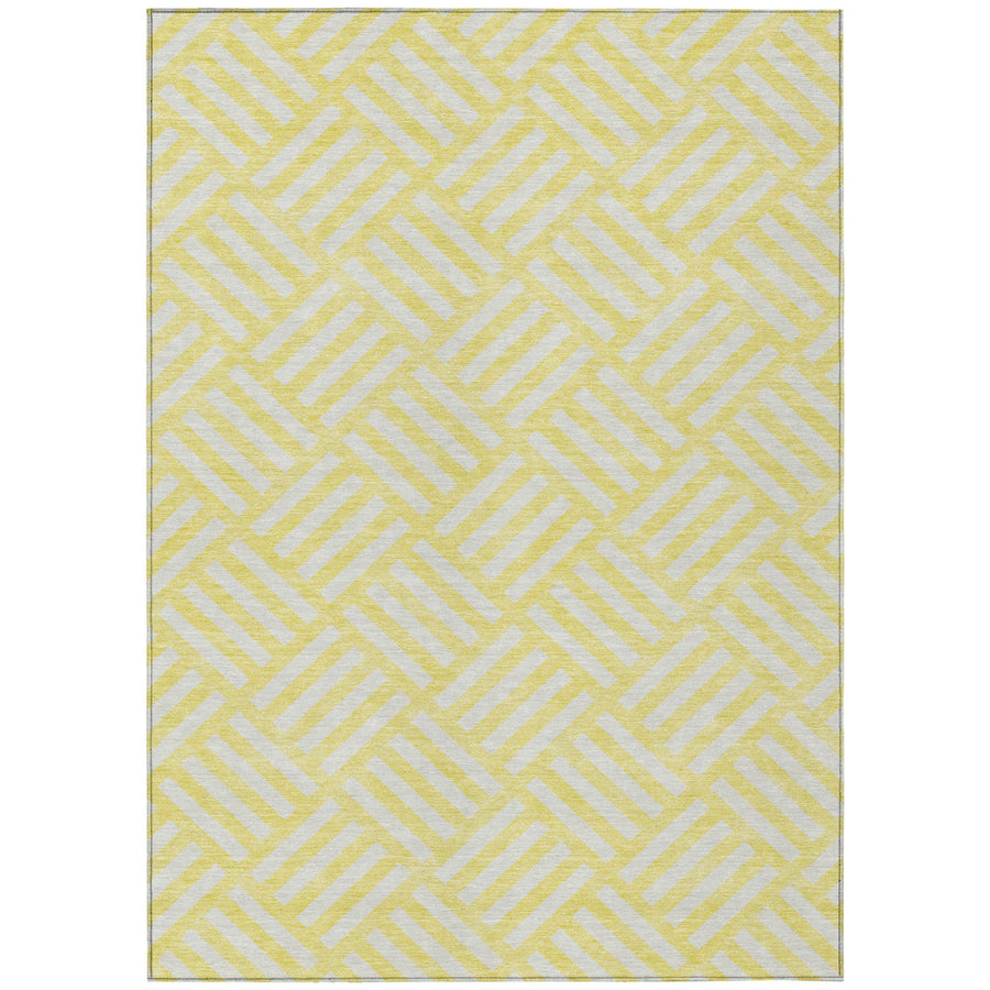 9′ X 12′ Yellow And Ivory Geometric Washable Indoor Outdoor Area Rug — view 2