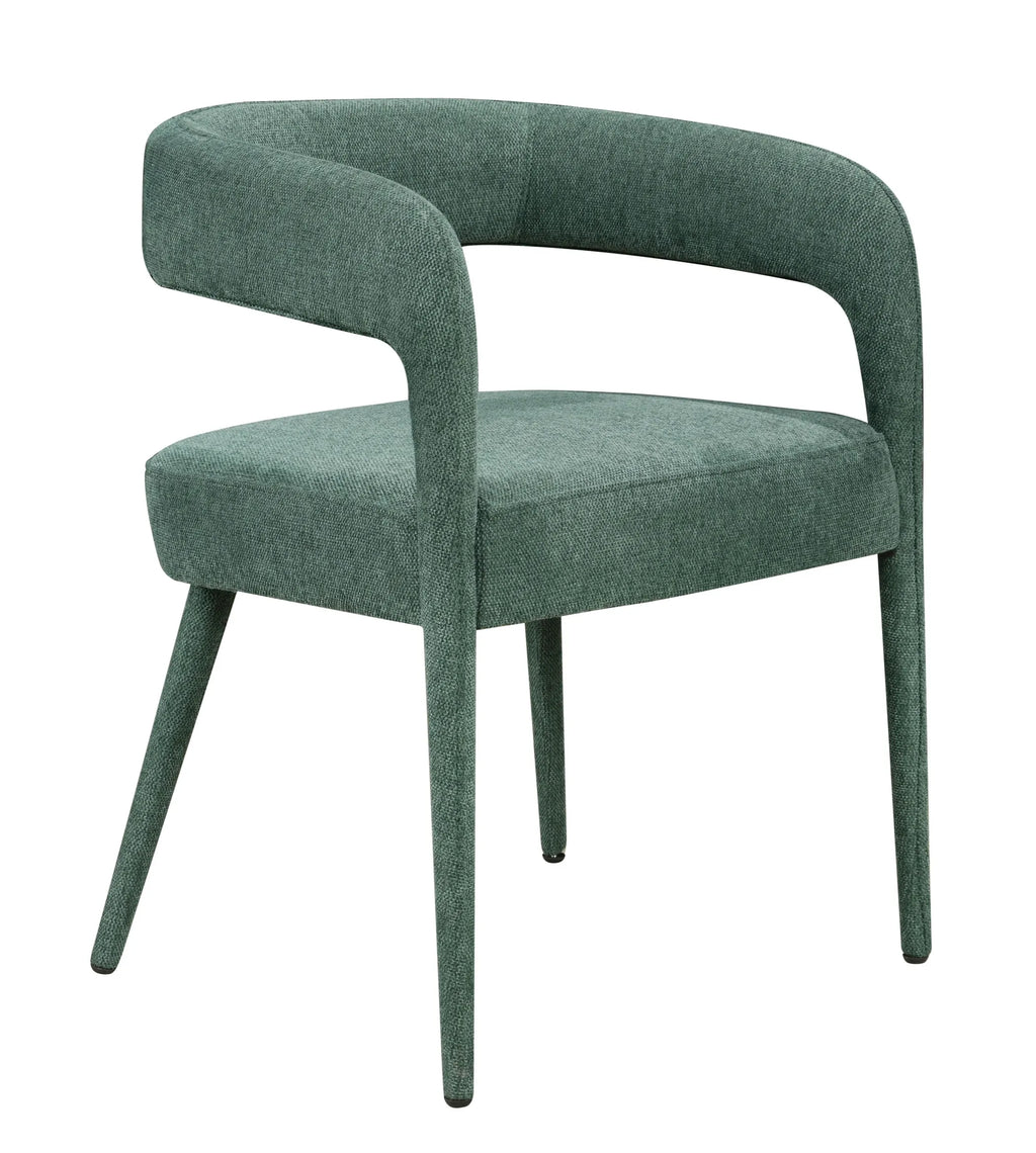 Set of Two Green Upholstered Linen Open Back Dining Side Chairs — view 3
