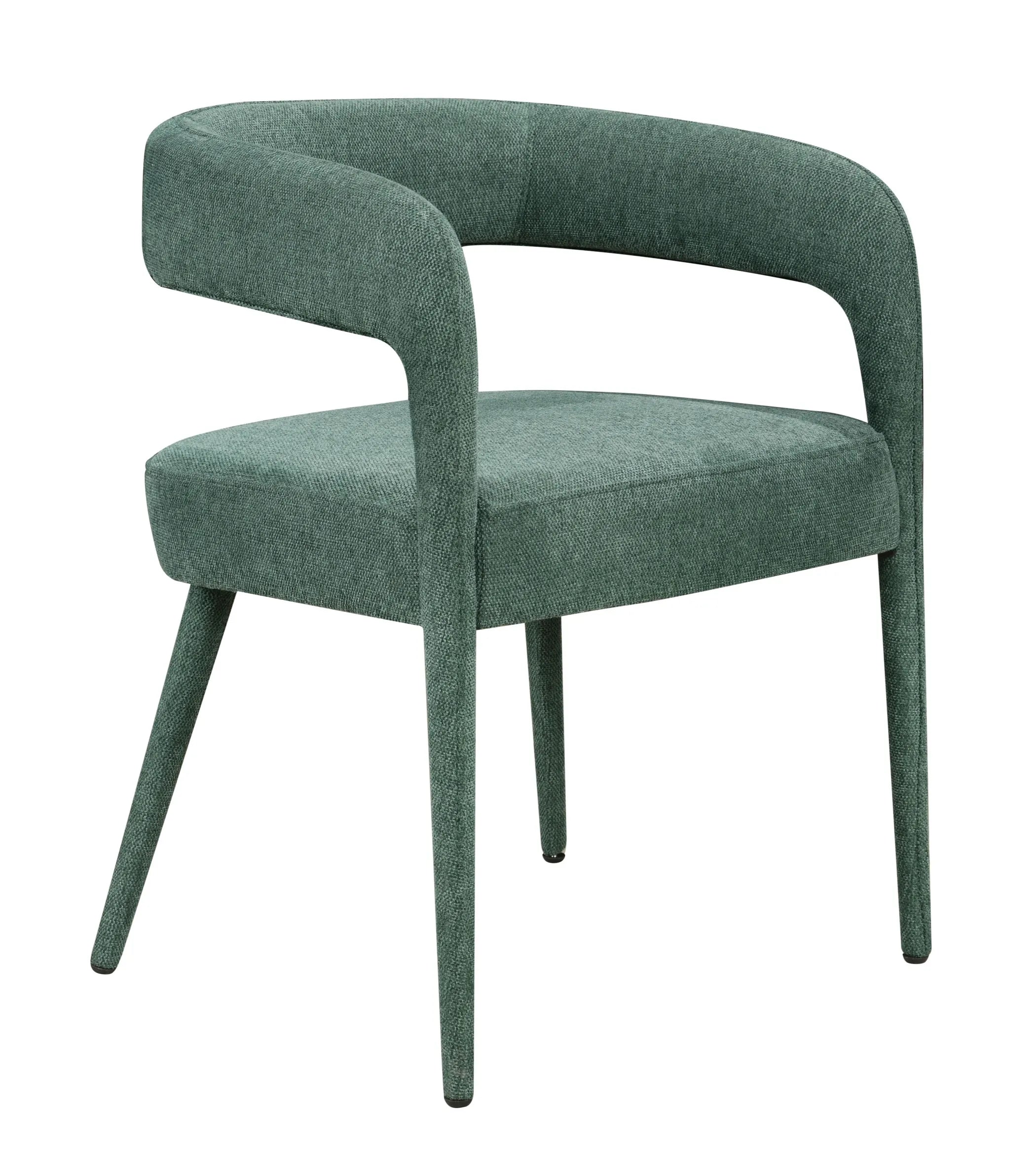Set of Two Green Upholstered Linen Open Back Dining Side Chairs — view 3