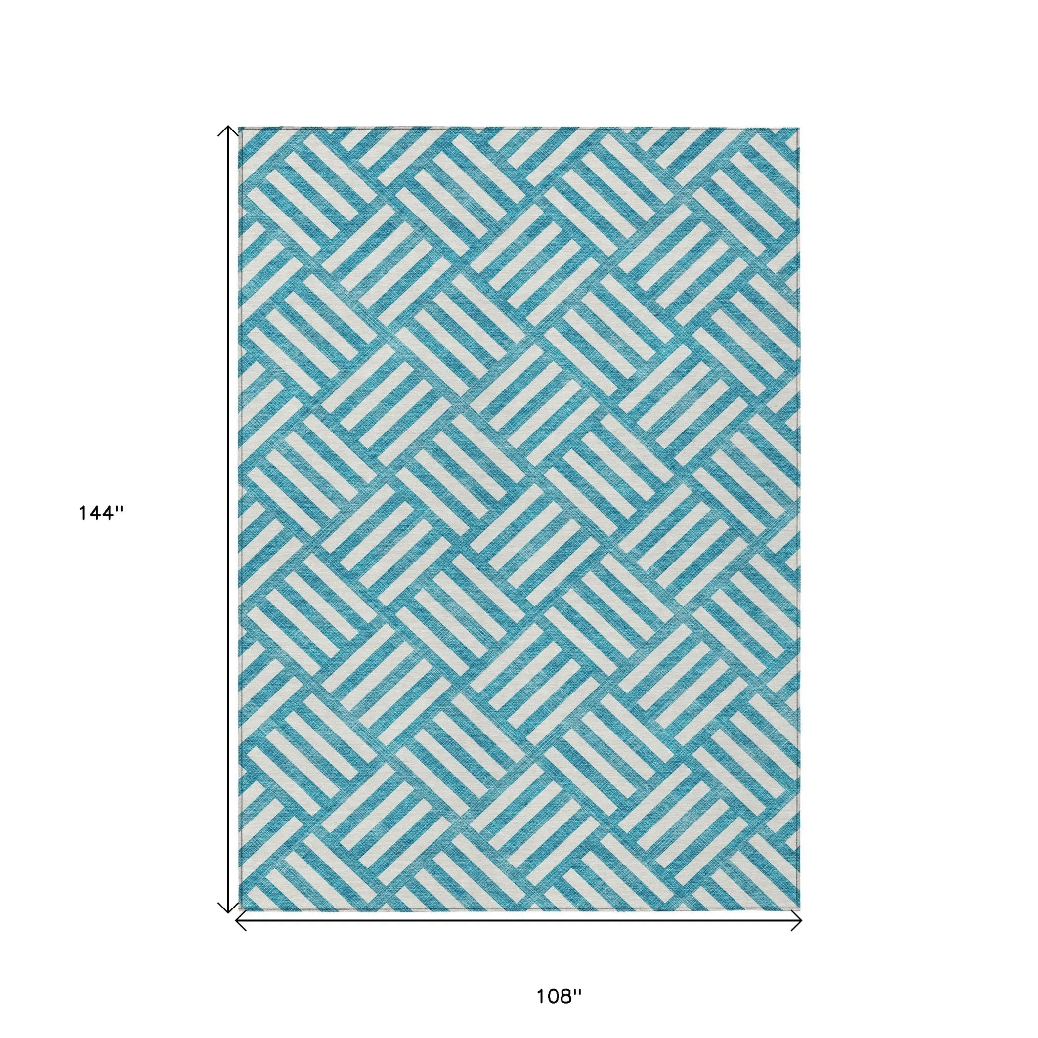 9′ X 12′ Teal Blue And Ivory Geometric Washable Indoor Outdoor Area Rug — view 3