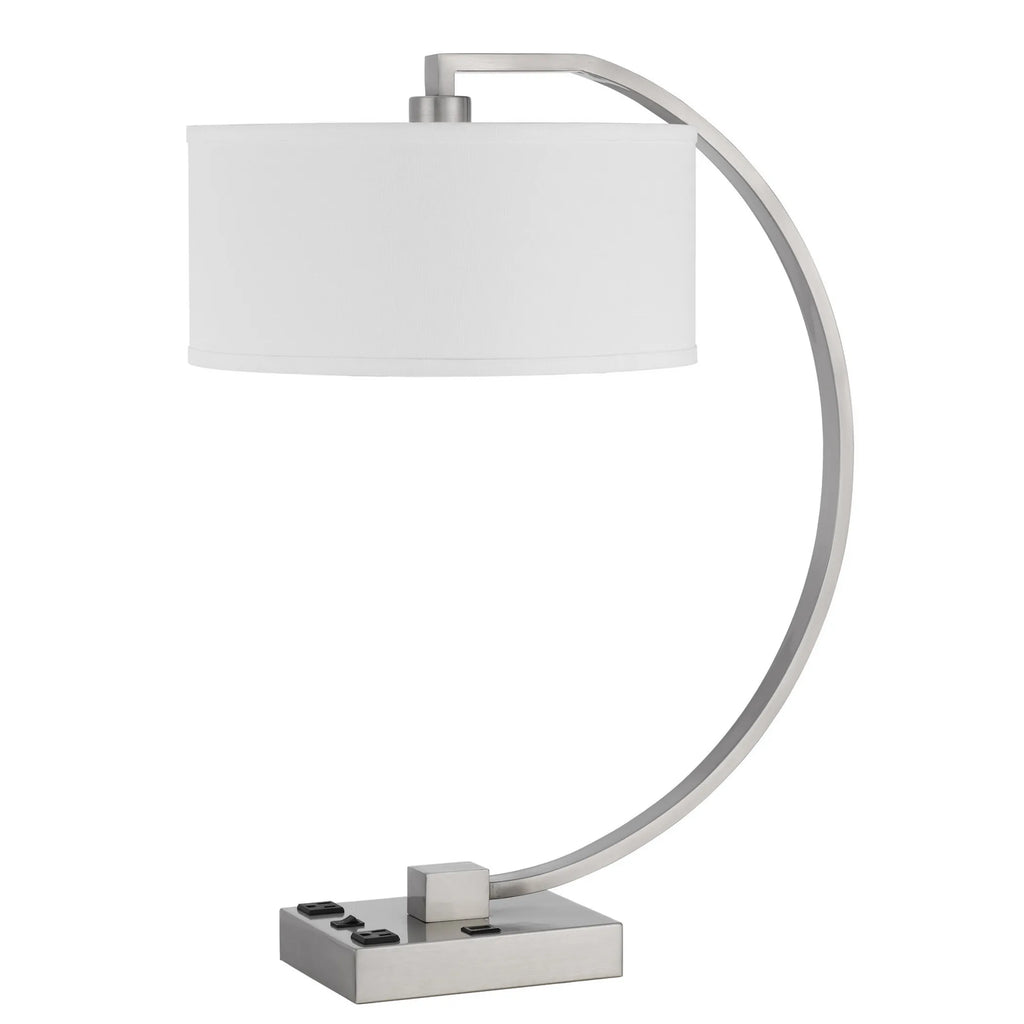 26″ Nickel Metal Lantern Desk USB Table Lamp With White Shade — view 2