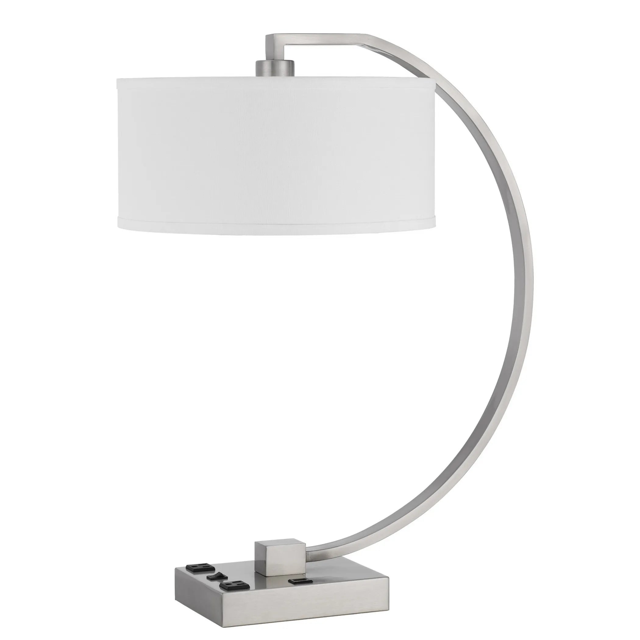 26″ Nickel Metal Lantern Desk USB Table Lamp With White Shade — view 2