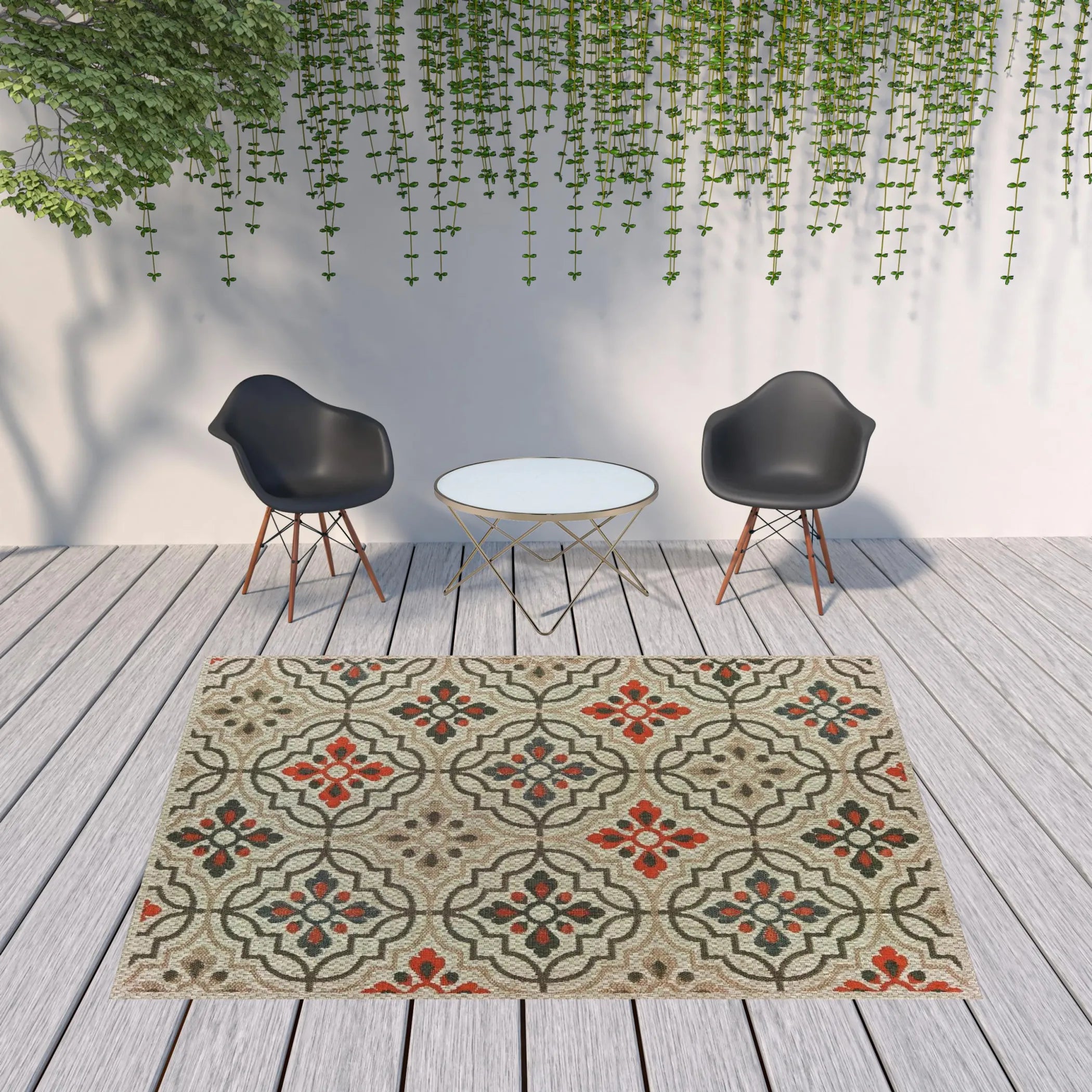 8′ x 10′ Gray Geometric Stain Resistant Indoor Outdoor Area Rug — view 2