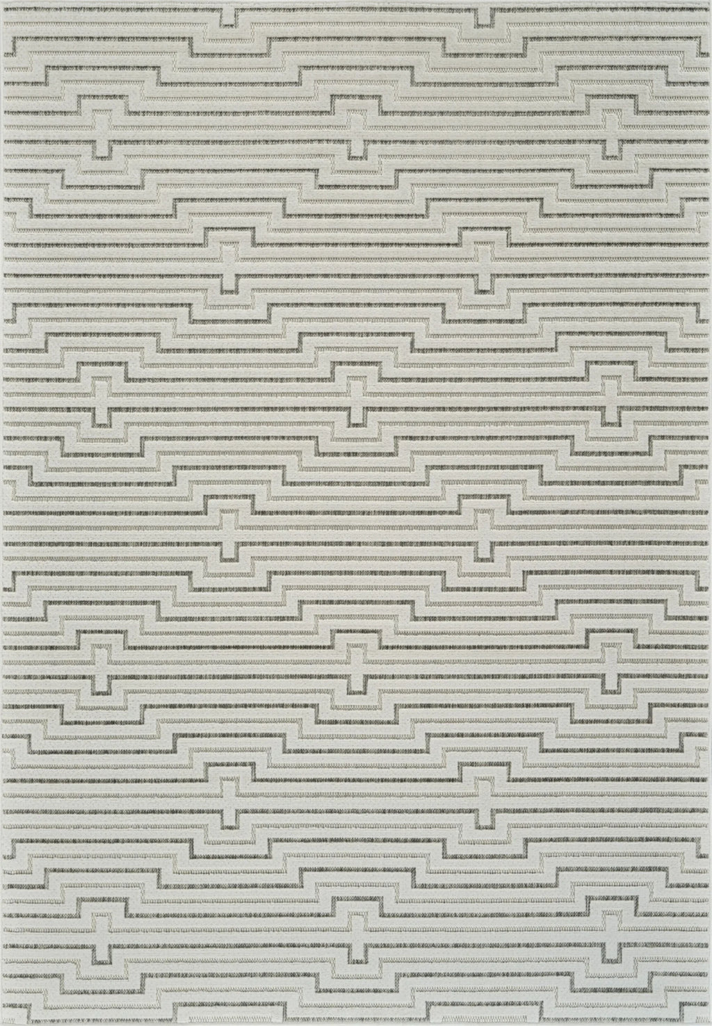 6′ X 9′ Cream and Beige Geometric Distressed Indoor Outdoor Area Rug — view 4