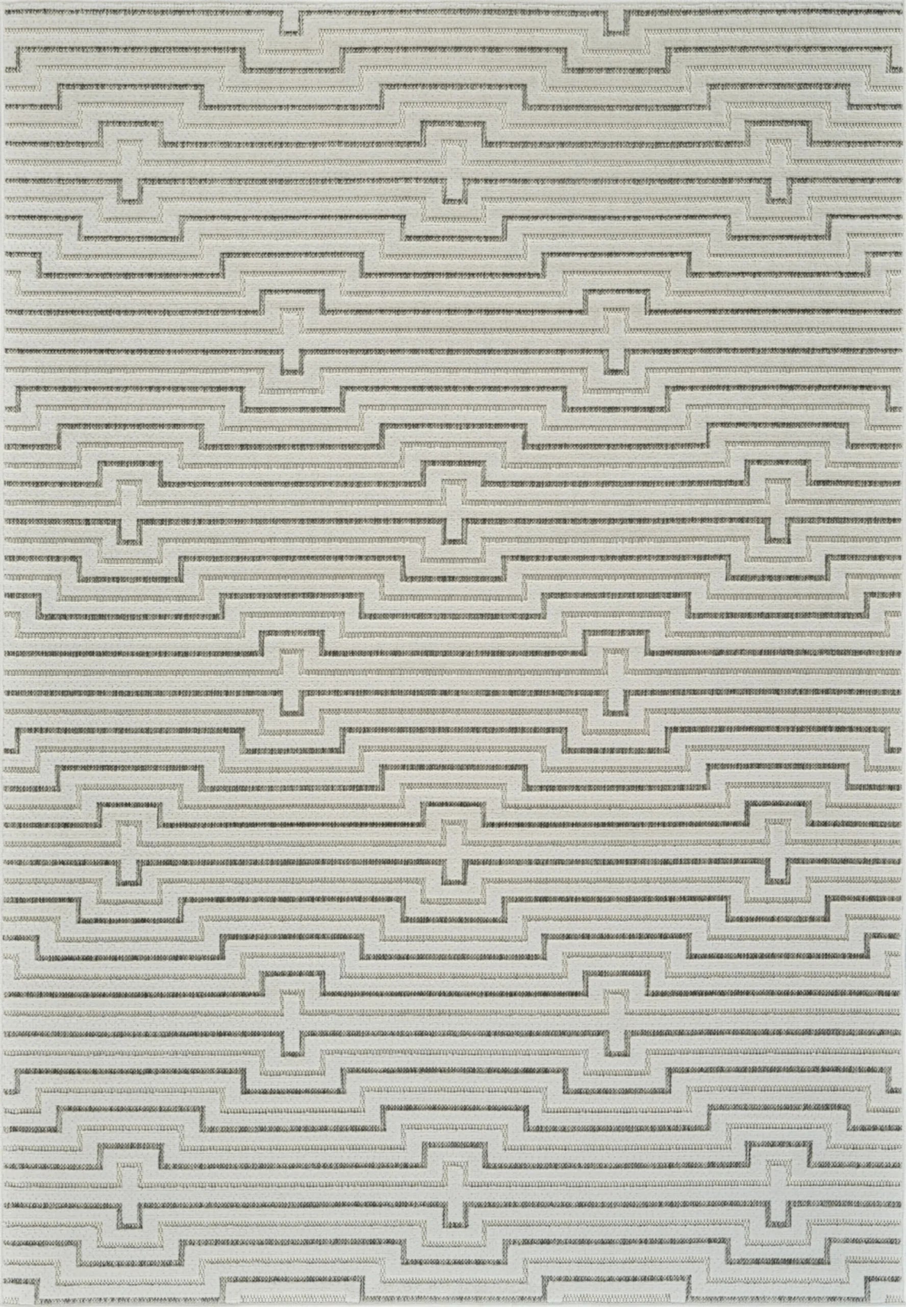 6′ X 9′ Cream and Beige Geometric Distressed Indoor Outdoor Area Rug — view 4
