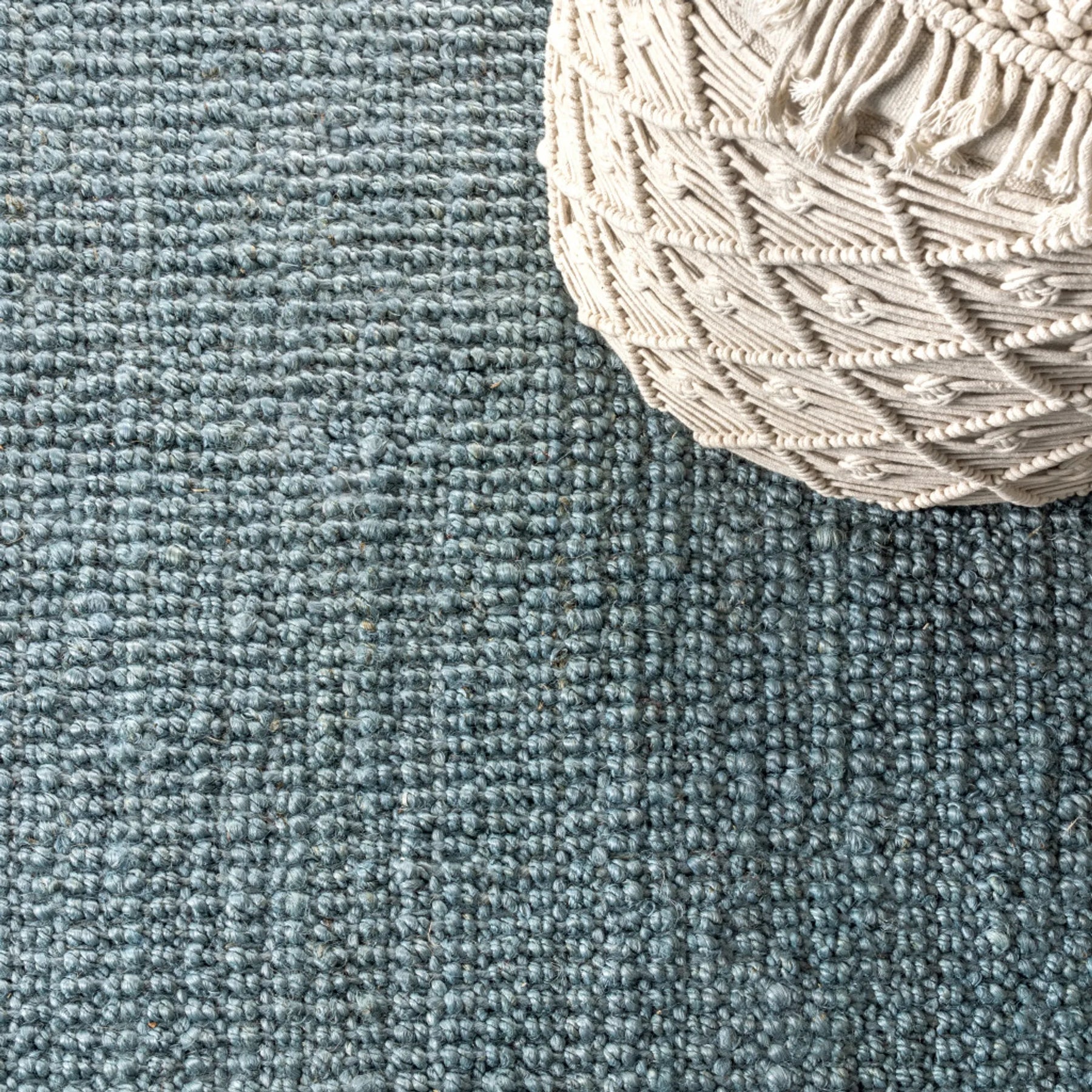 18′ Light Blue Jute Handmade Runner Rug With Fringe — view 2