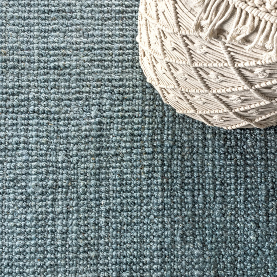 18′ Light Blue Jute Handmade Runner Rug With Fringe — view 2