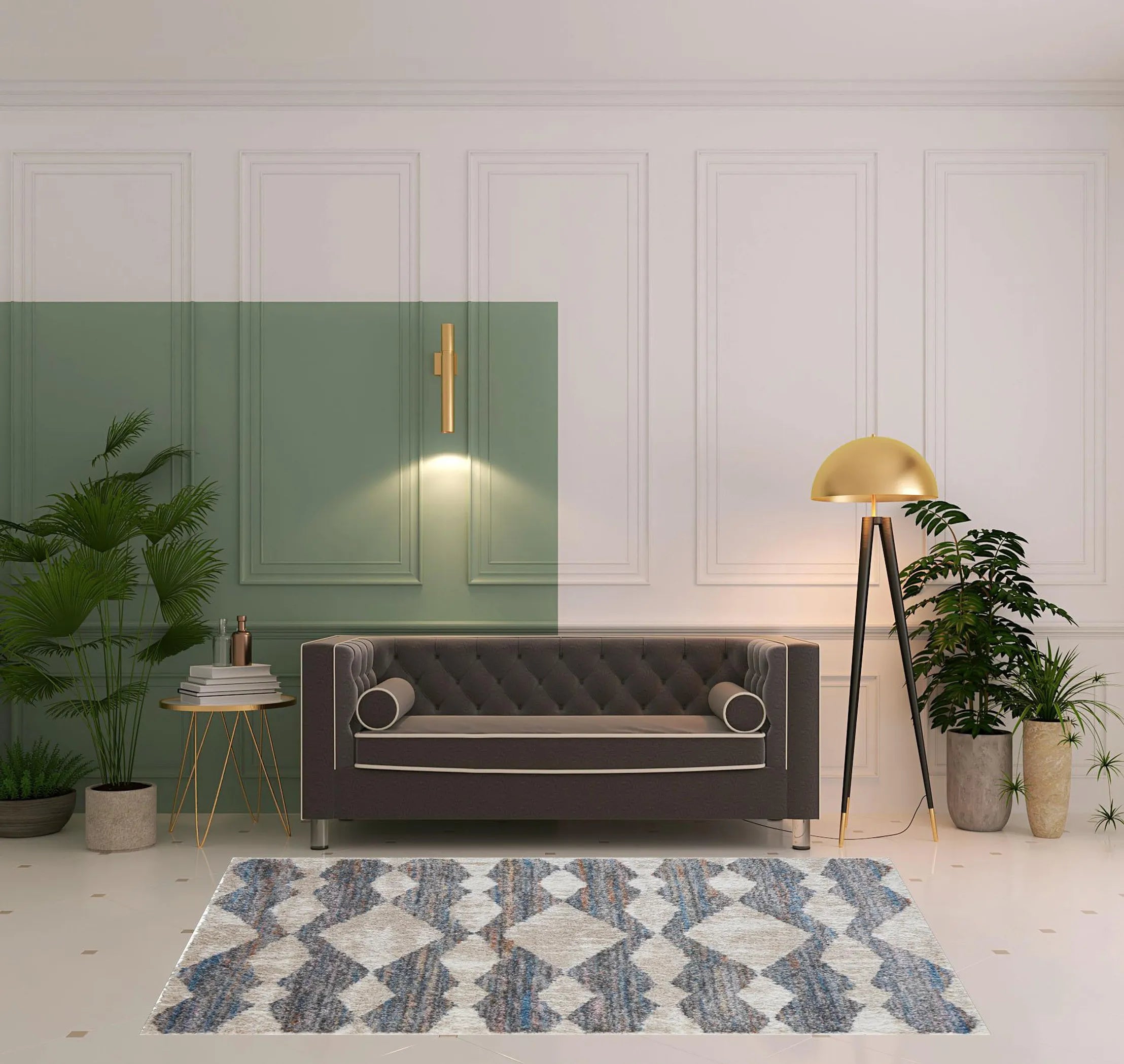 5′ X 8′ Tan Ivory And Blue Chevron Power Loom Stain Resistant Area Rug — view 2