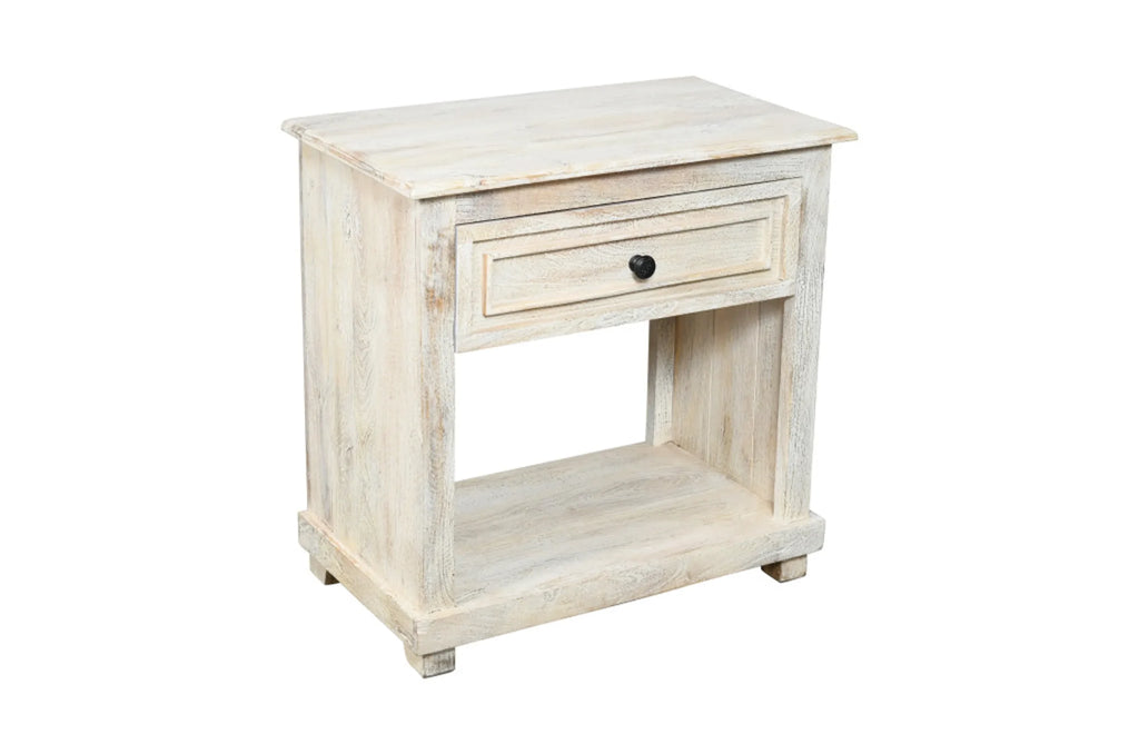 28″ Distressed White One Drawer Solid Wood Nightstand — view 3