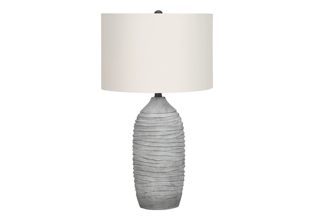 27″ Gray Cylinder Table Lamp With Ivory Drum Shade
