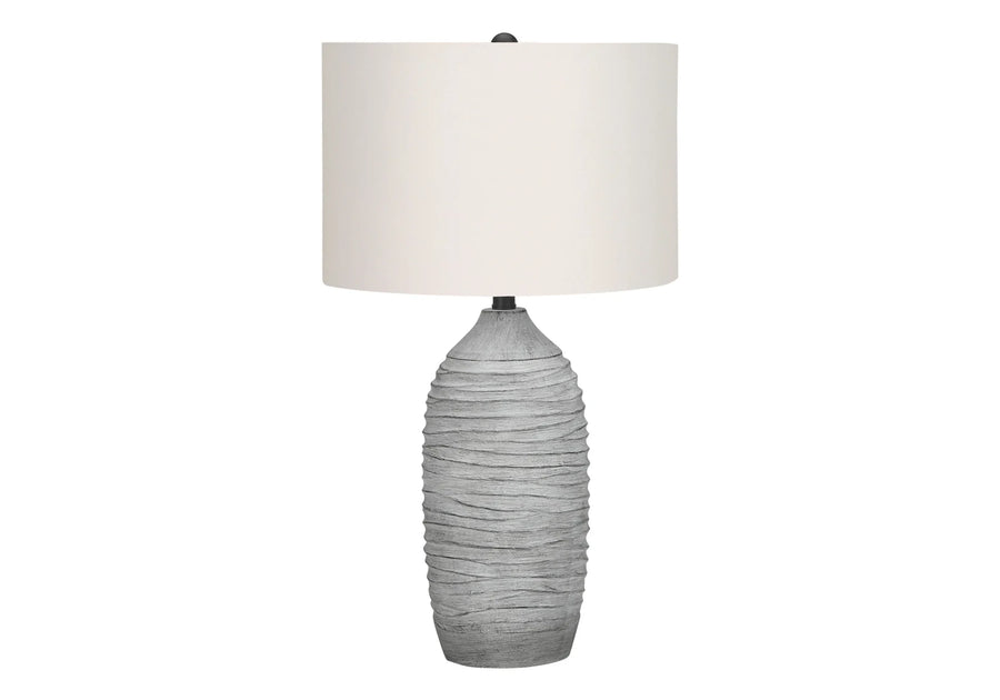 27″ Gray Cylinder Table Lamp With Ivory Drum Shade