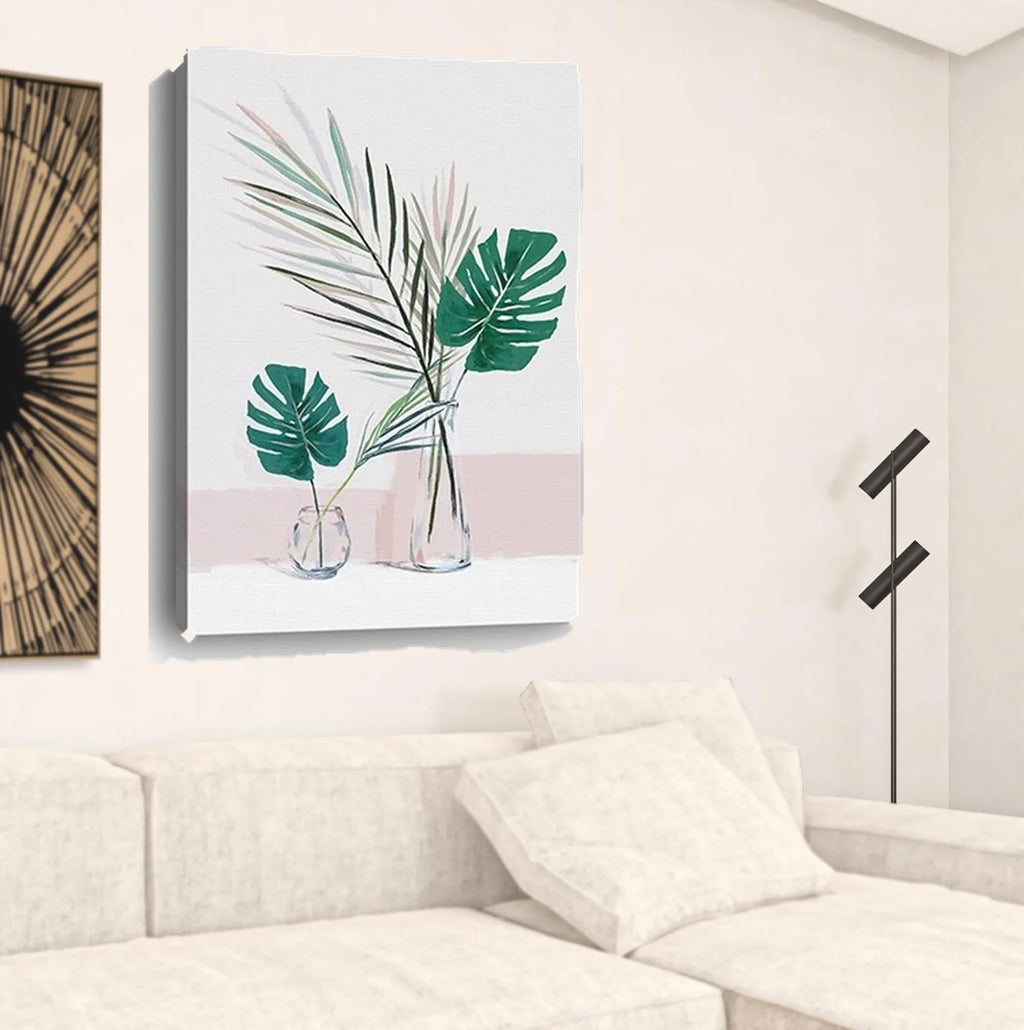 Pretty Green Foliage Leaves Pink Unframed Print Wall Art — view 3