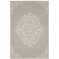 7′ X 9′ Gray and Ivory Oriental Stain Resistant Indoor Outdoor Area Rug