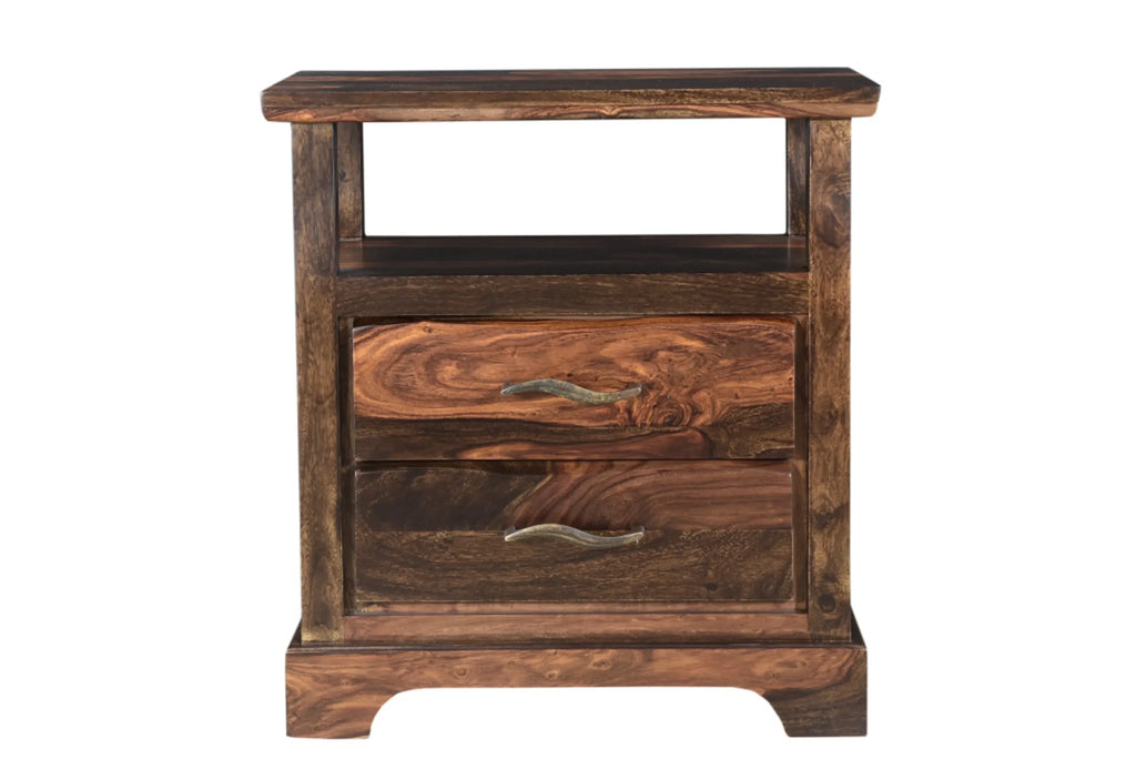 27″ Dark Brown Solid Wood Two Drawer Nightstand — view 3