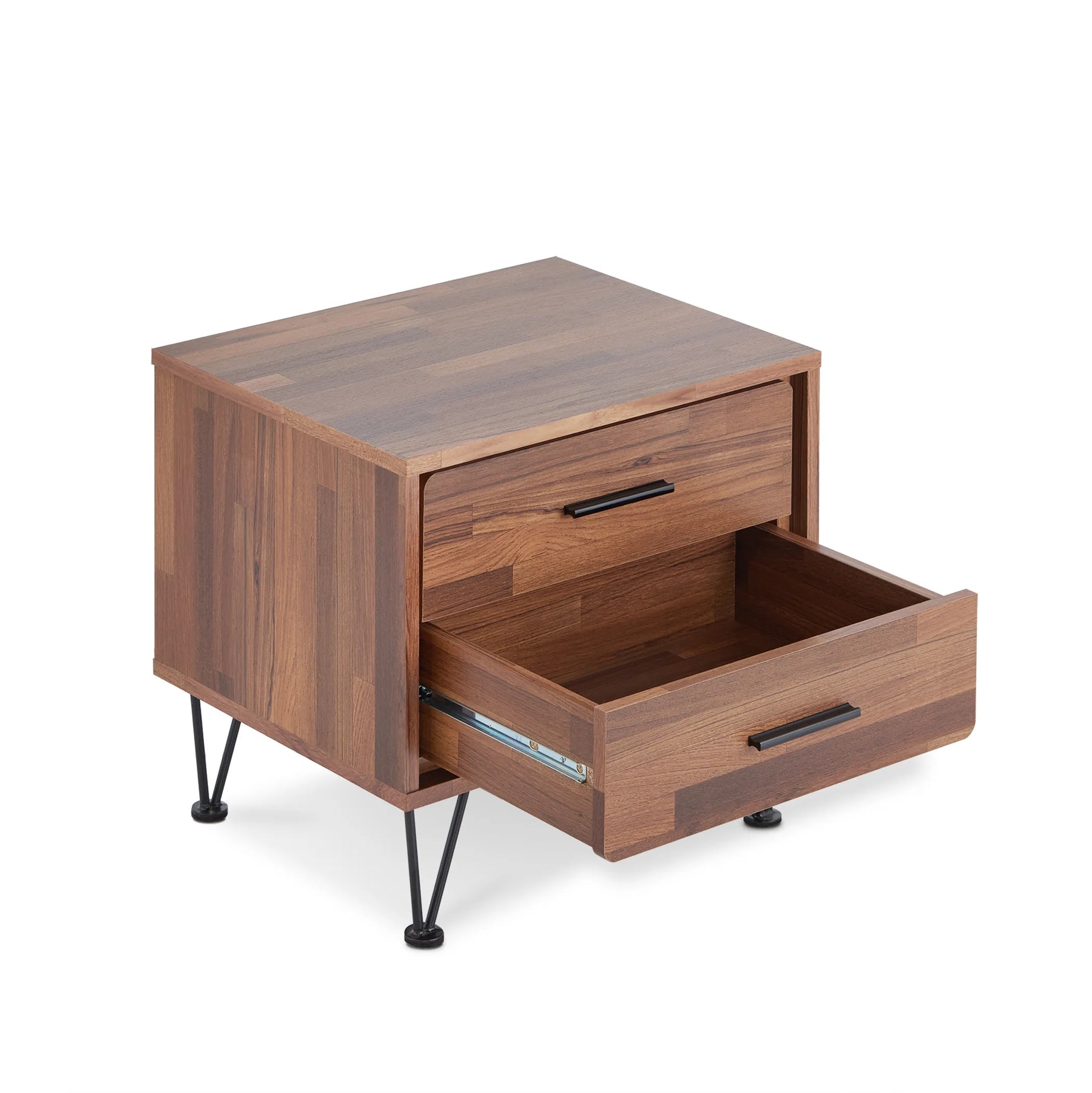 18″ Brown Two Drawers Metal Nightstand — view 3