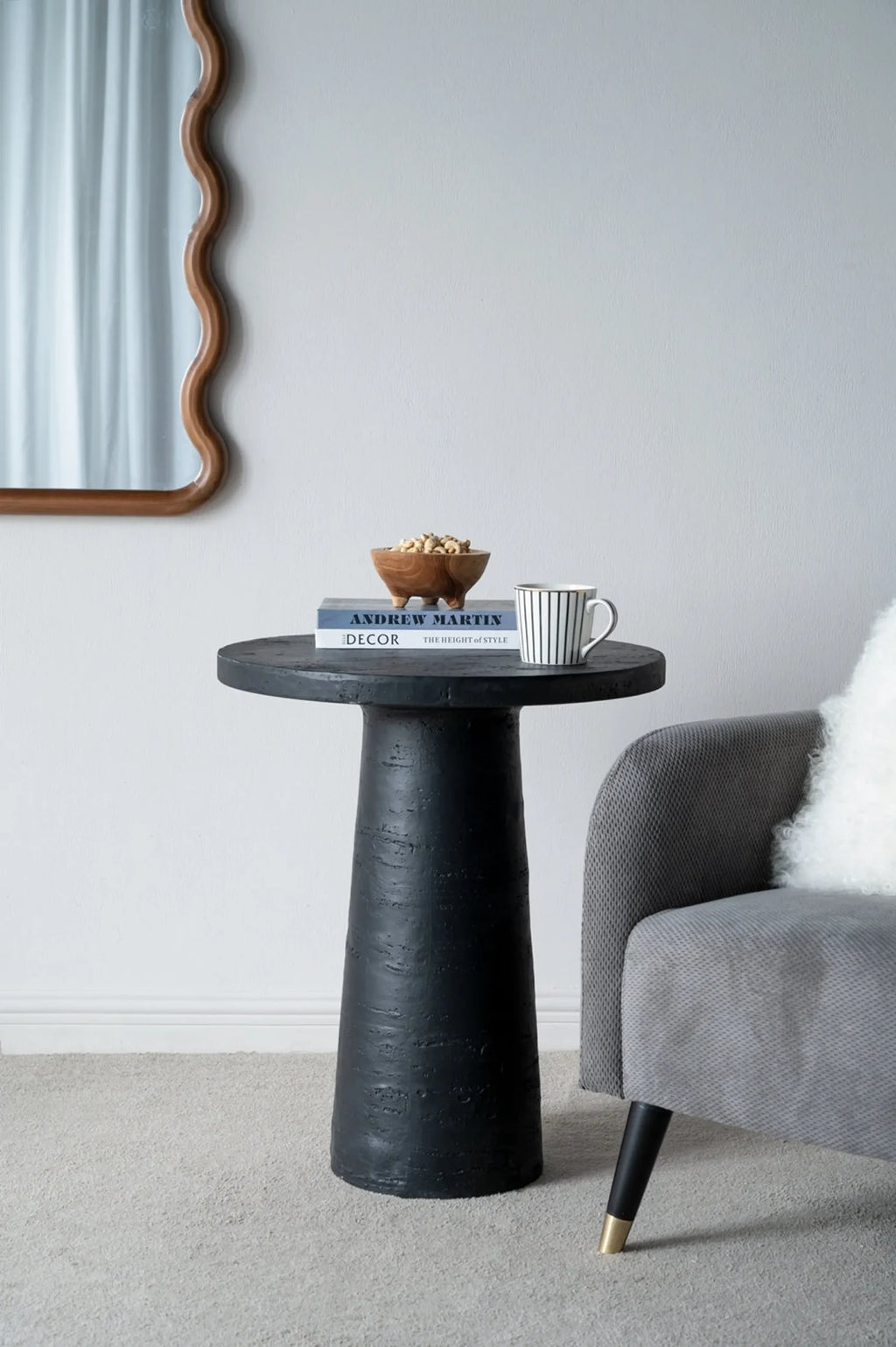 Black Round Side Table with Pedestal Base — view 3