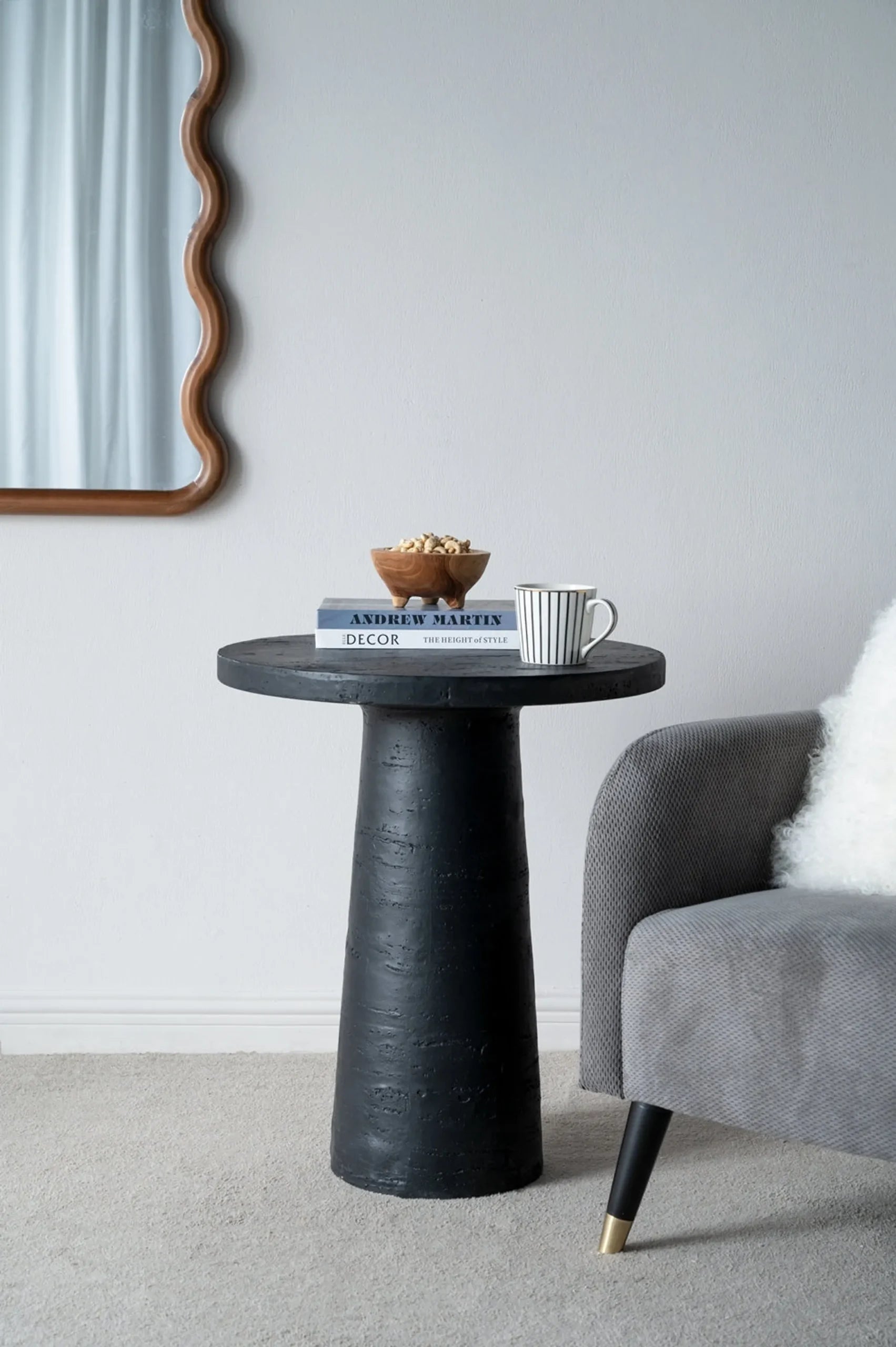 Black Round Side Table with Pedestal Base — view 3