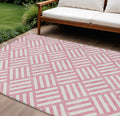 10′ X 14′ Pink And Ivory Geometric Washable Indoor Outdoor Area Rug