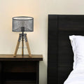 20″ Brown Solid Wood Tripod Table Lamp With Black Drum Shade
