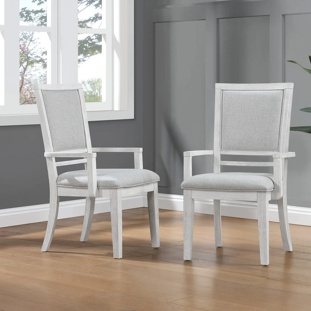 Sunset Trading Dover Dining Chair with Arms | Padded Upholstered Seat & Back Armchair | Set of 2 | Cerused White Oak Wood —…