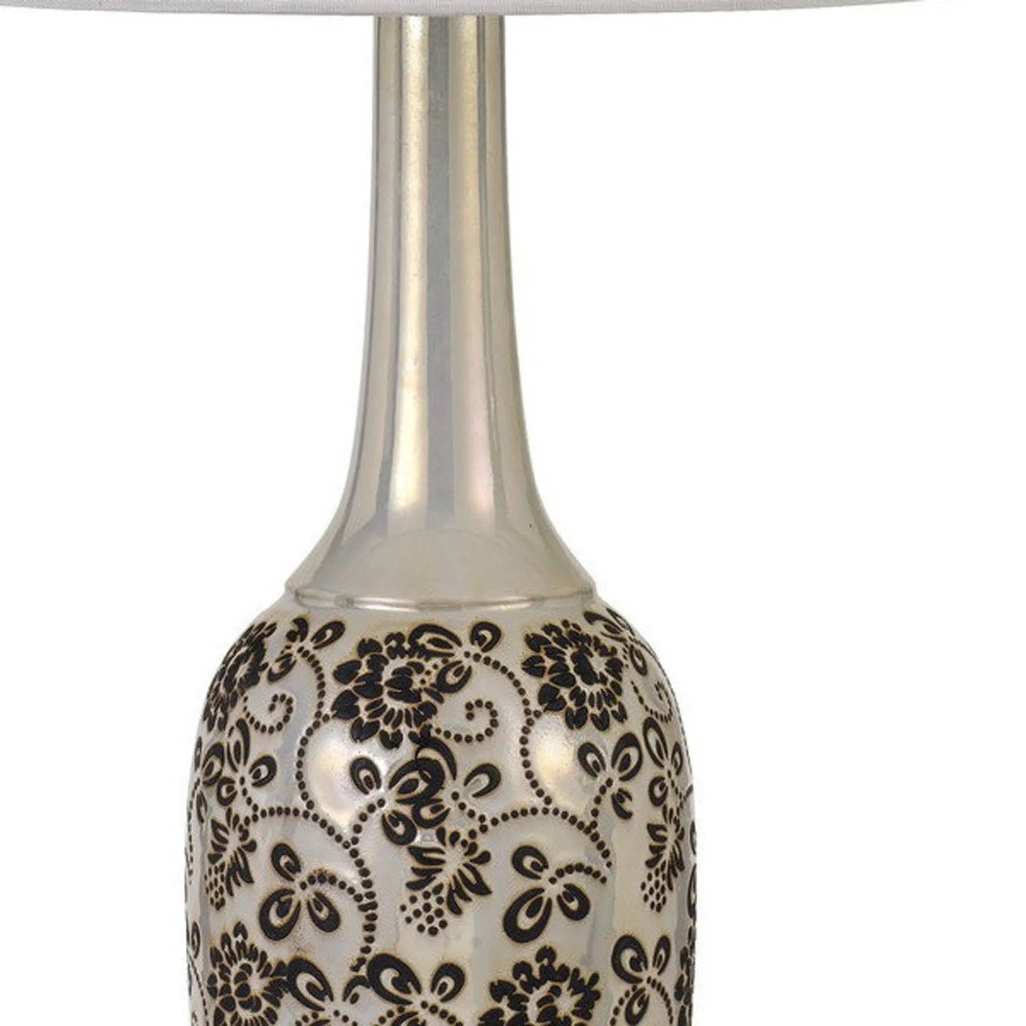 Set Of Two 30″ Silver Metal Two Light Bedside Table Lamps With White Globe Shade — view 4