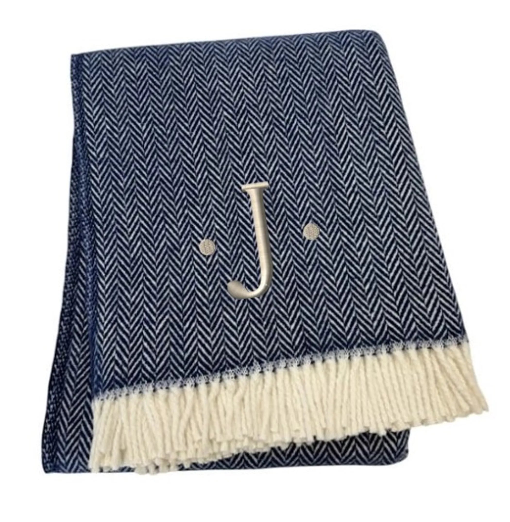 Herringbone Cotton Blend J Throw Blanket with Tassels And Embroidery — view 3