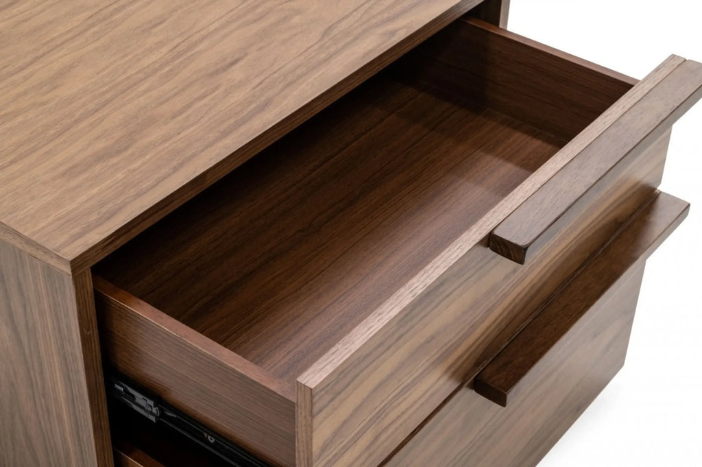 Modern Light Brown Walnut Nightstand with Two drawers — view 4