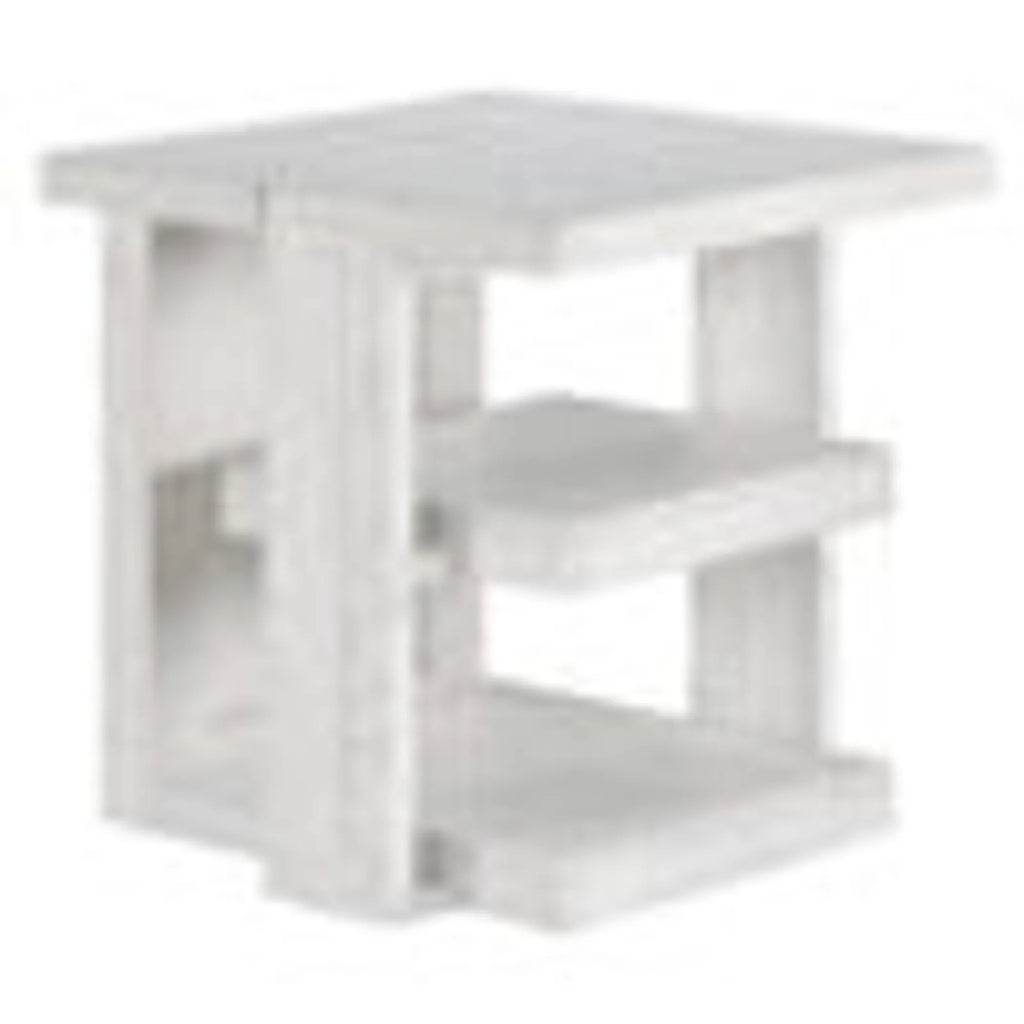 Sunset Trading Dover 24″ Large Square Side End Table with Storage Shelves | Cerused White Oak Wood