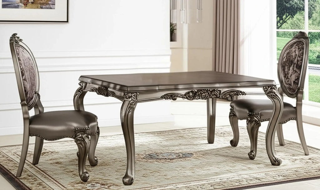 Set of Two Upholstered Faux Leather And Solid Wood King Louis Back Dining Side Chairs