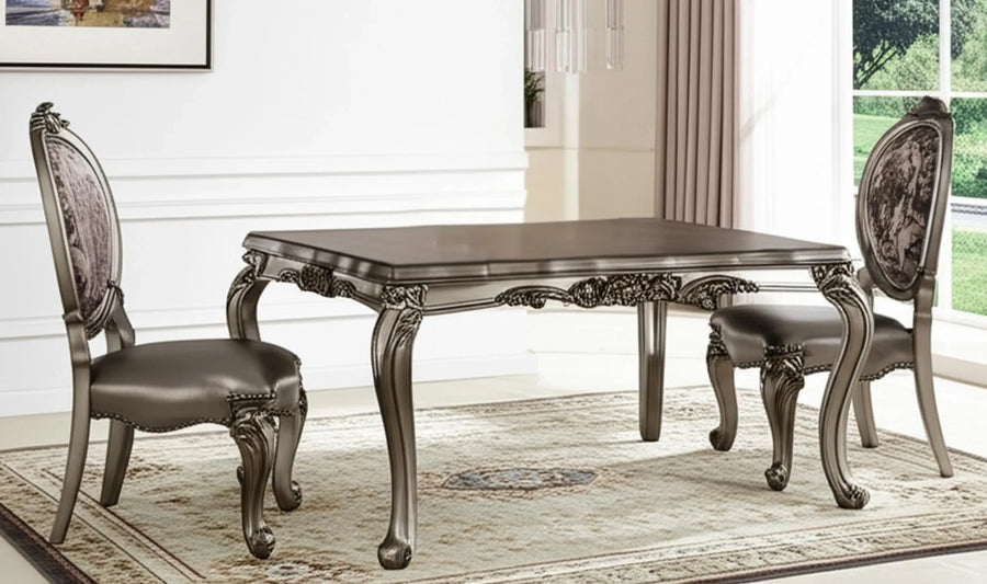 Set of Two Upholstered Faux Leather And Solid Wood King Louis Back Dining Side Chairs